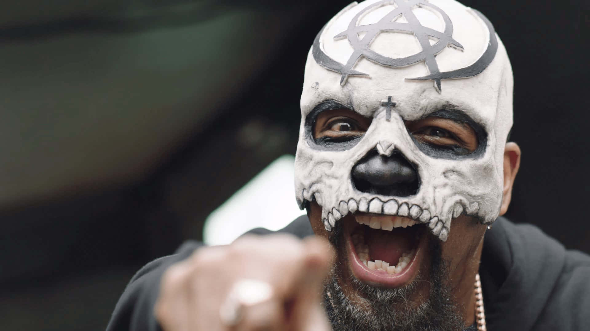 Tech N9ne, skull face paint, anarchy symbol, Full HD Desktop Wallpaper