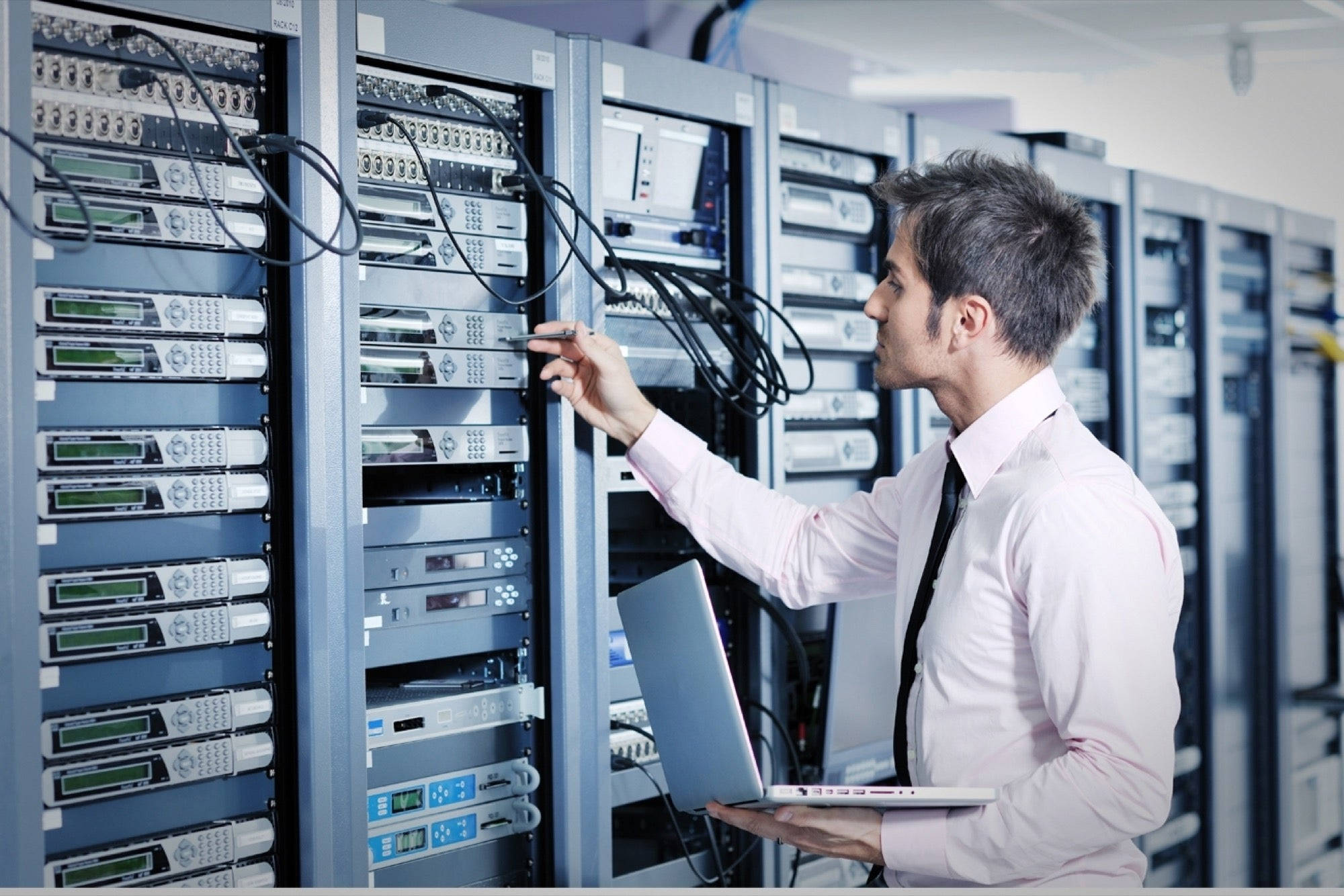 technician, data server racks, data center, Full HD Desktop Wallpaper