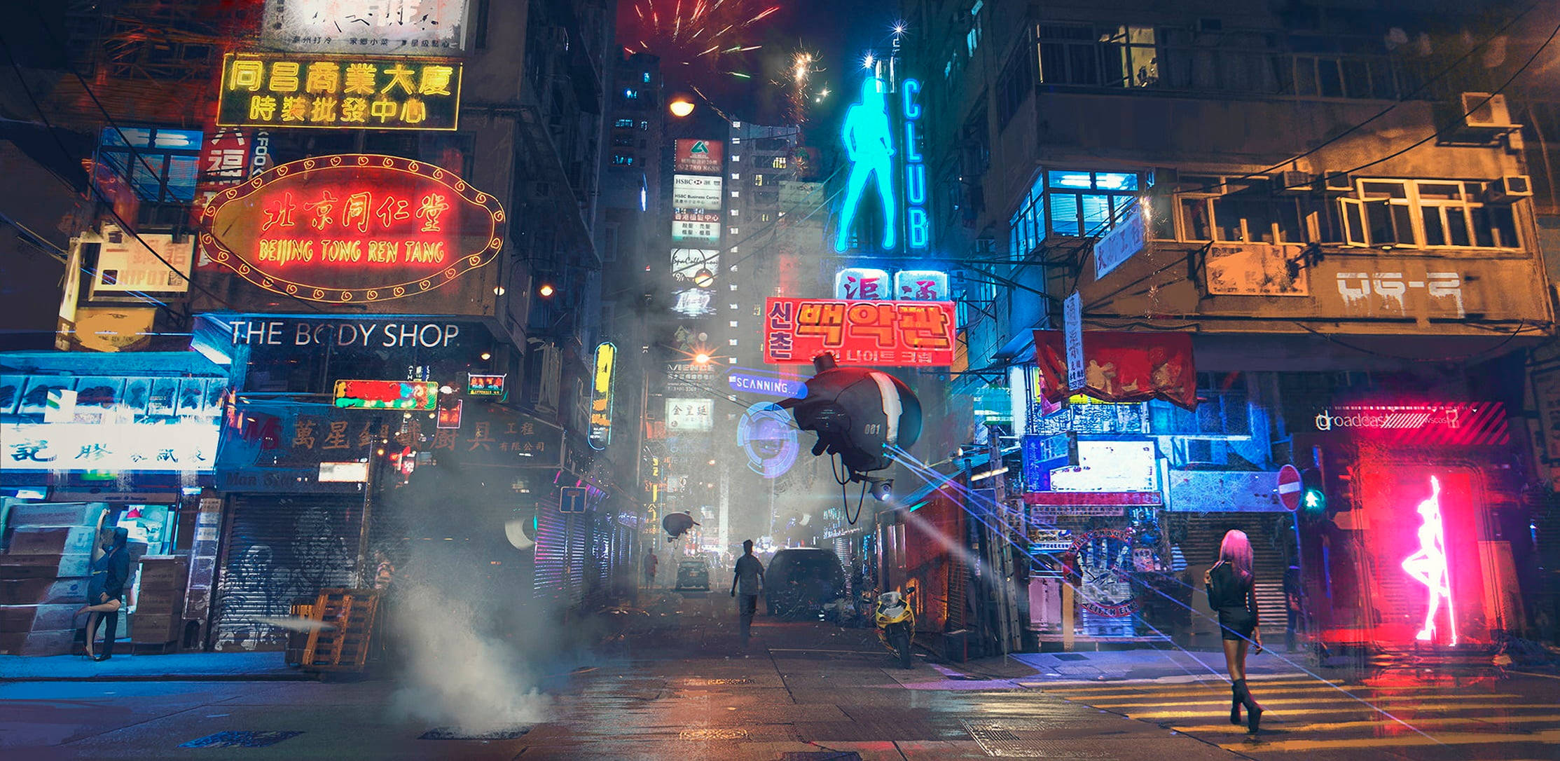 neon-lit urban alley, night, glowing signs, Full HD Desktop Wallpaper