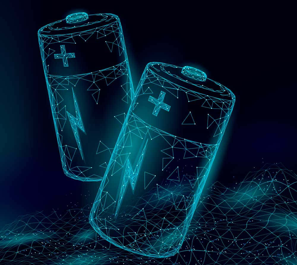 blue batteries, glowing blue, futuristic wireframe style, SD Desktop Wallpaper