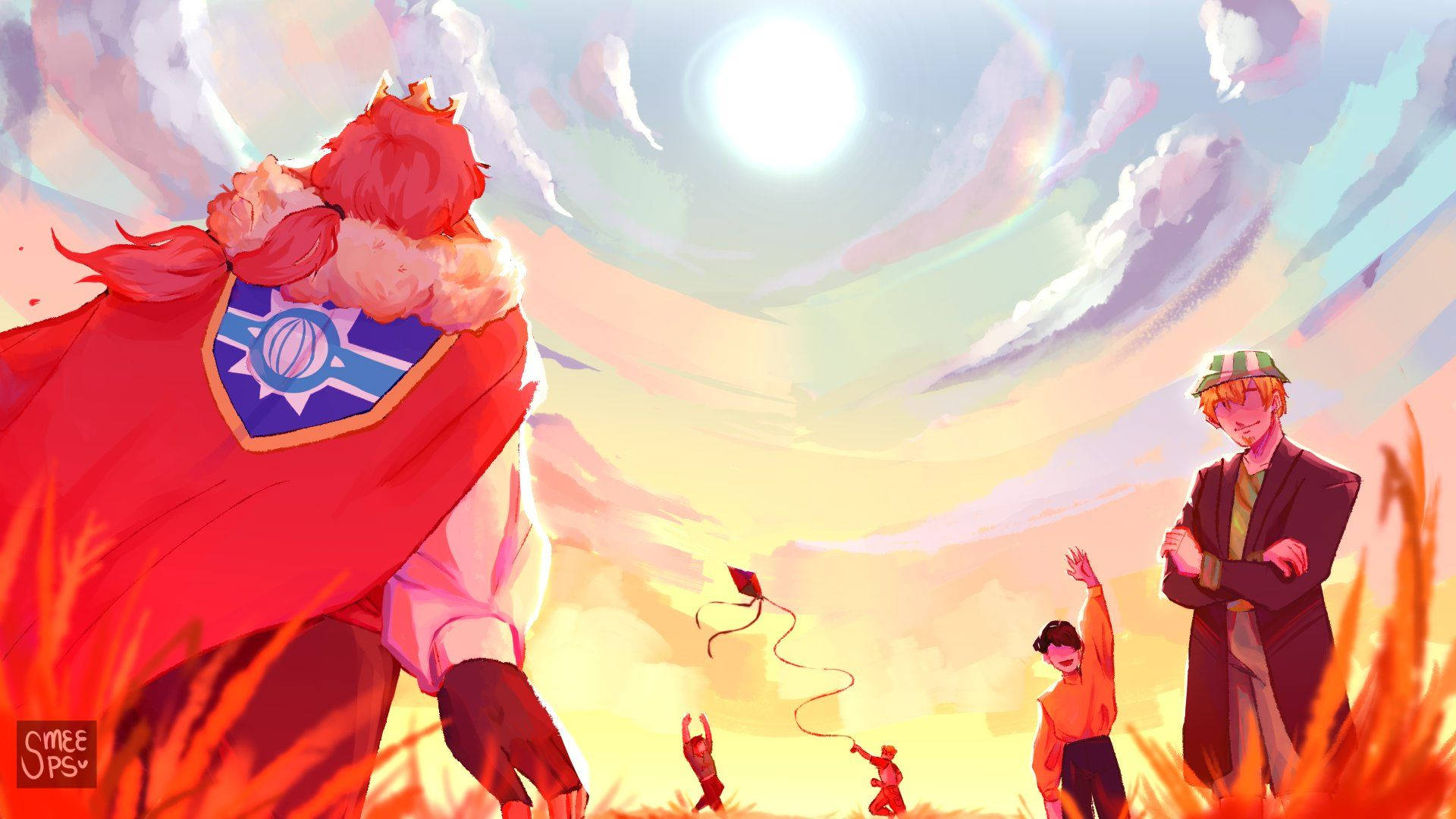 Technoblade, red cloak, crowned figure, Full HD Desktop Wallpaper