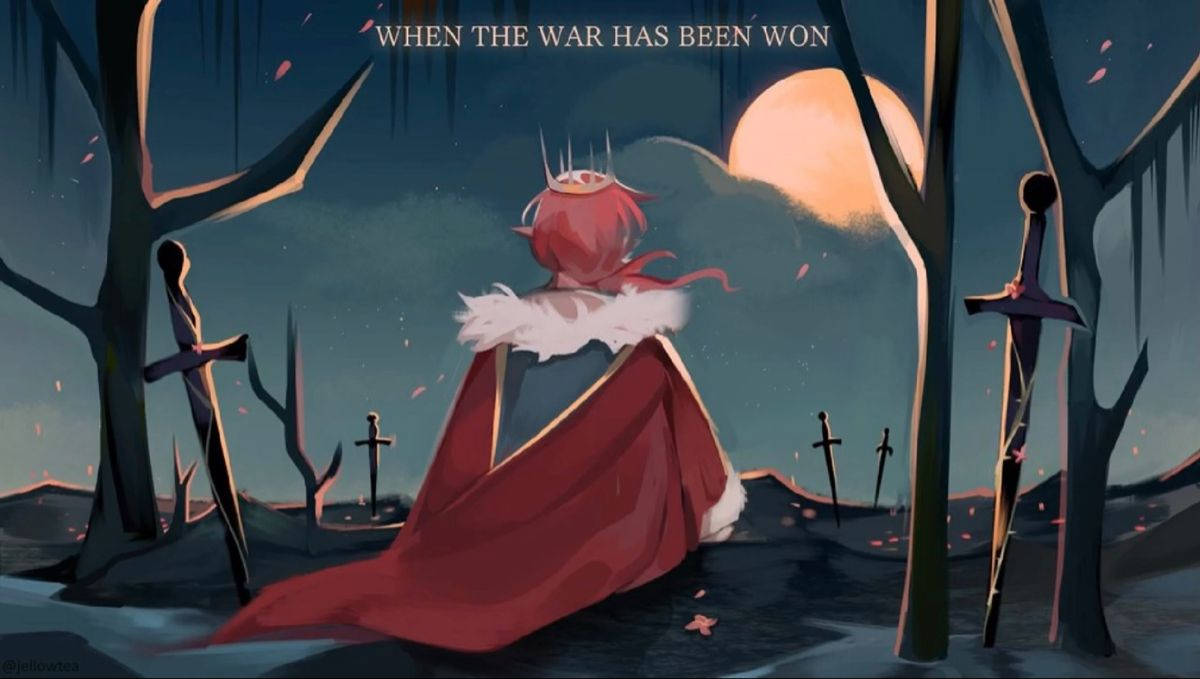 Technoblade, red-haired figure, flowing red cloak, SD Desktop Wallpaper
