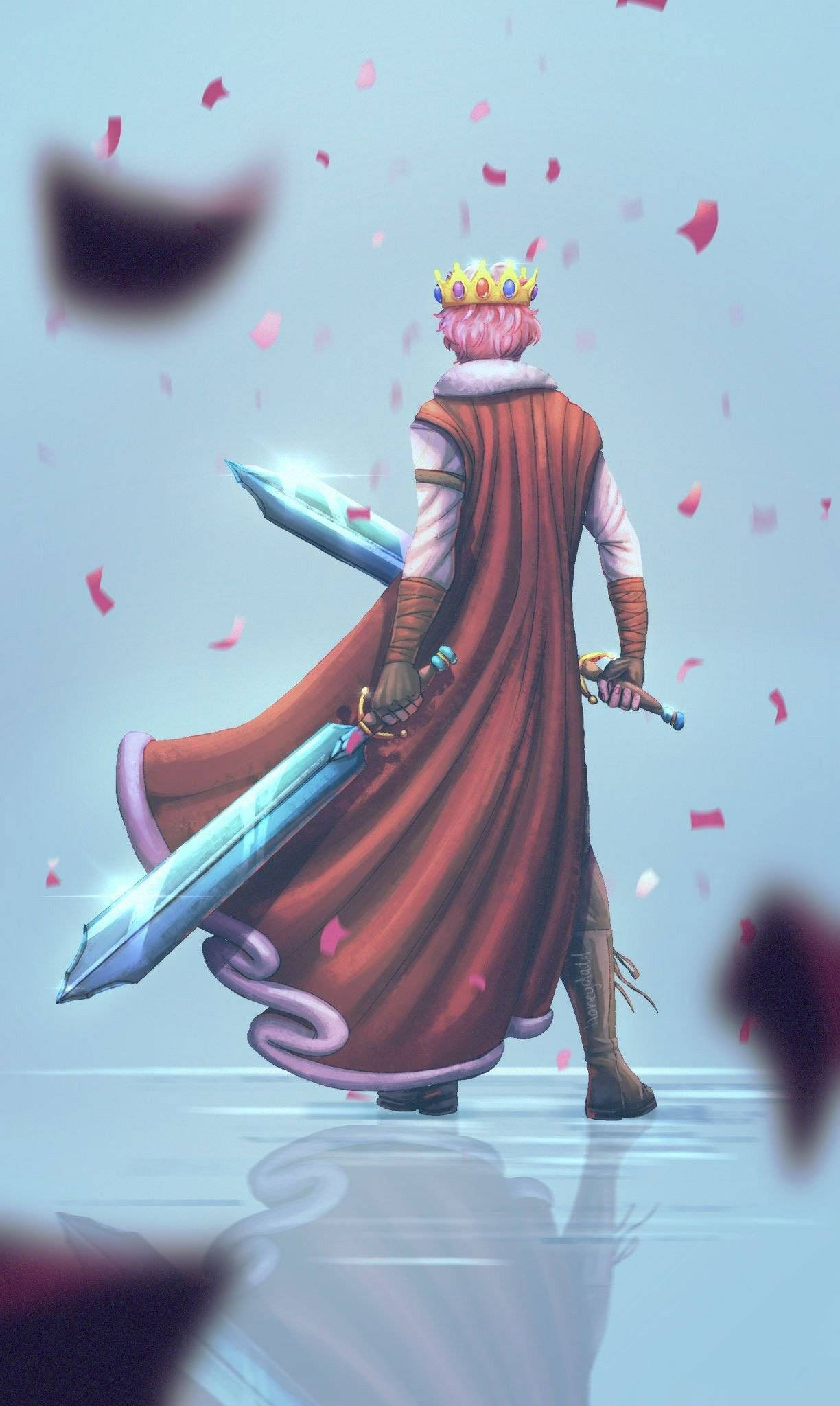 Technoblade, pink-haired crowned warrior, flowing red cloak, Full HD Phone Wallpaper