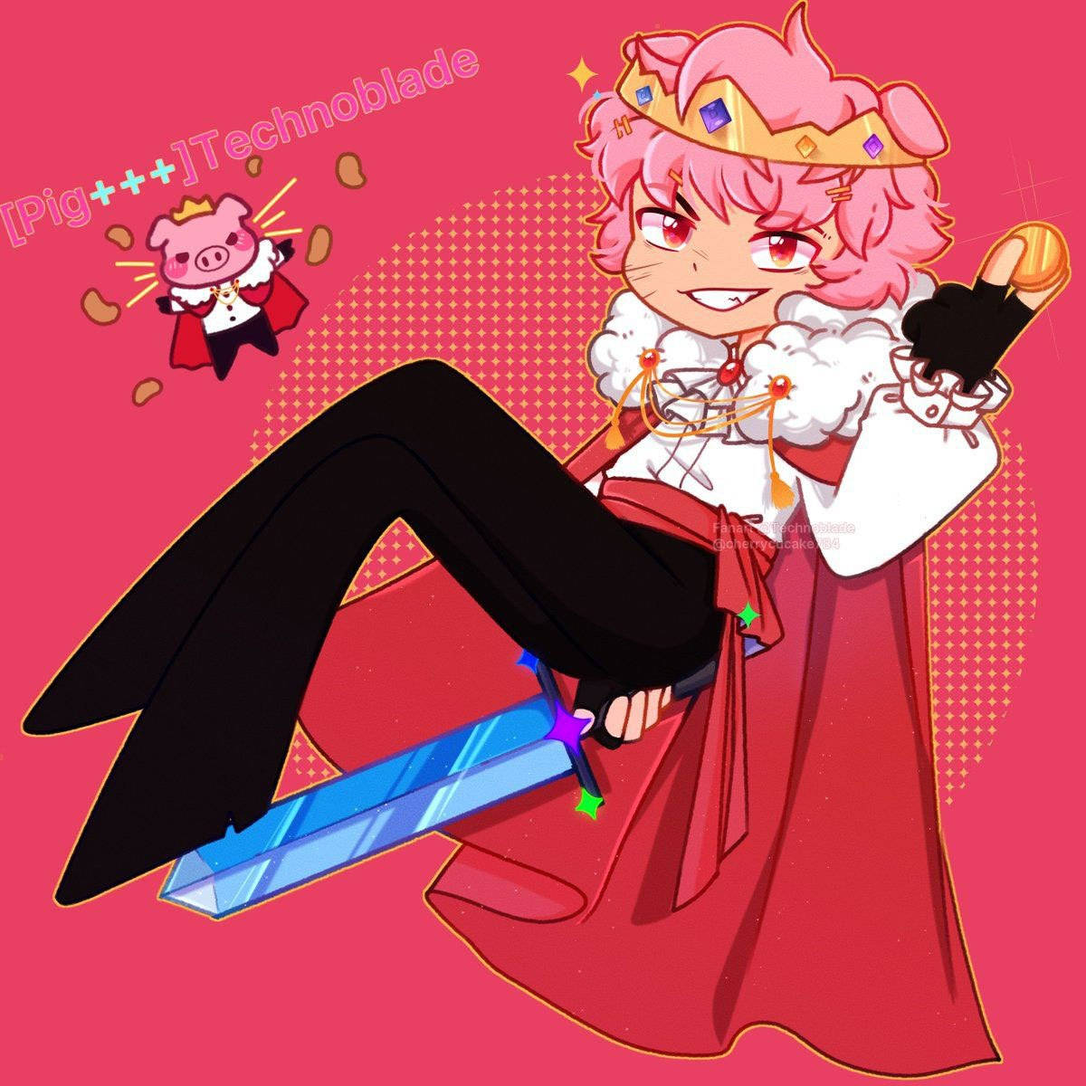 Technoblade, pink-haired, red royal outfit, SD Desktop Wallpaper