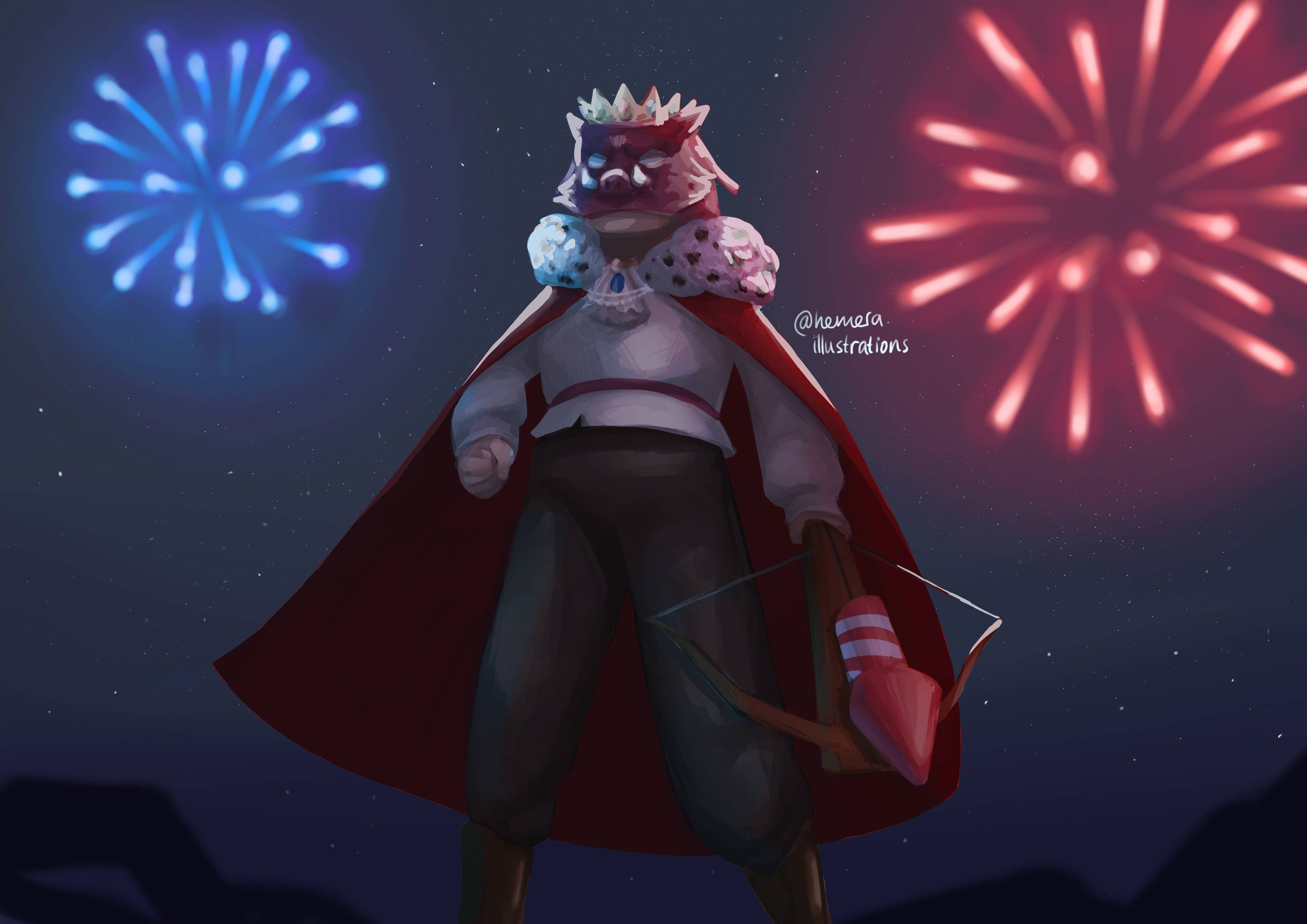 Technoblade, anthropomorphic fox, red cape, 2K Desktop Wallpaper