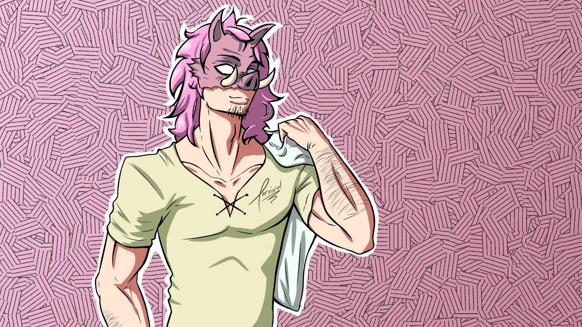 Anime Technoblade, purple hair, horns, Full HD Desktop Wallpaper