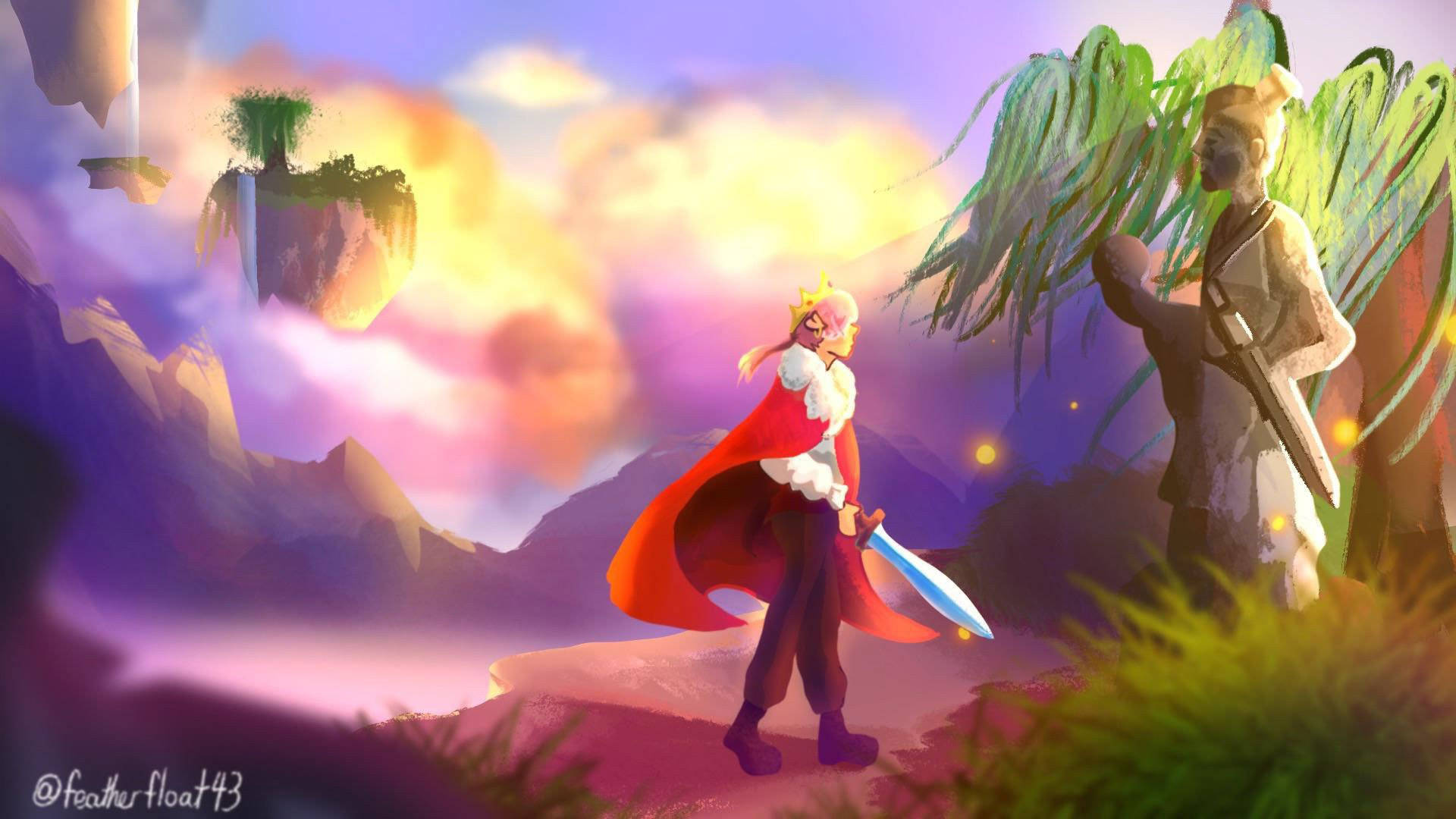Technoblade, red cape, glowing sword, Full HD Desktop Wallpaper