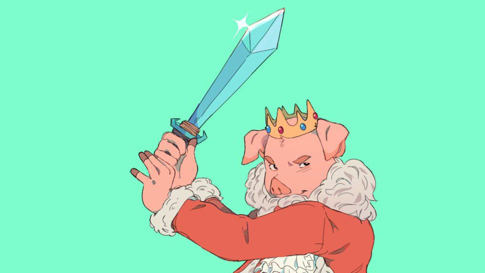 Cartoon Technoblade, blue green, red robe, Full HD Desktop Wallpaper