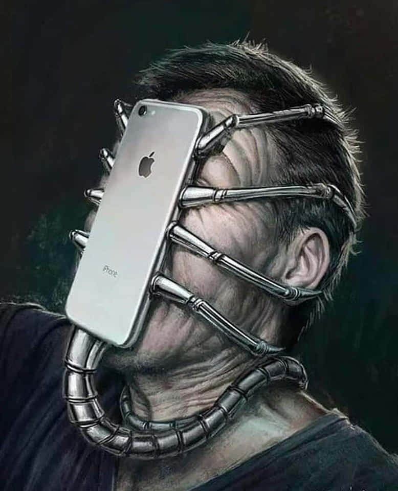 silver iPhone, metallic tendrils, surreal digital-art portrait, SD Phone Wallpaper