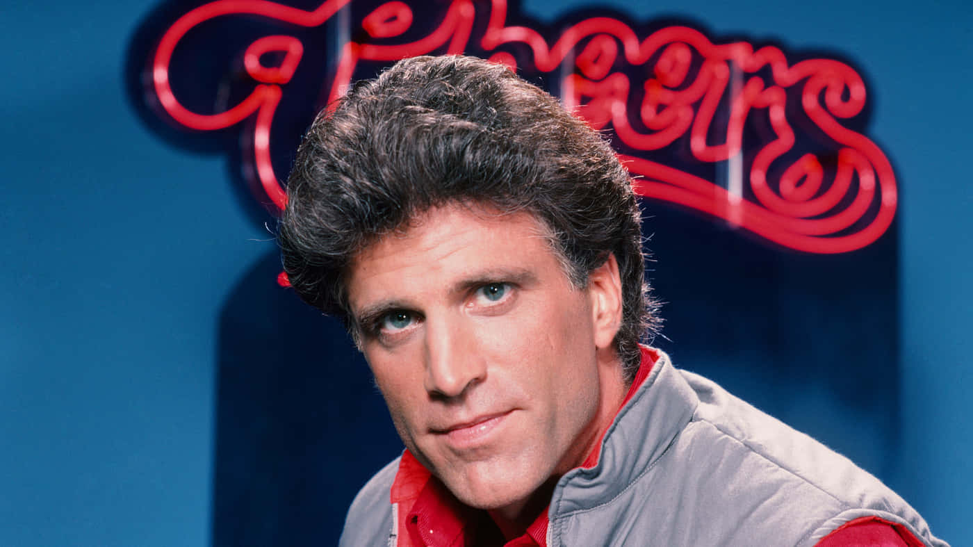 Ted Danson, blue wall, red neon sign, HD Desktop Wallpaper