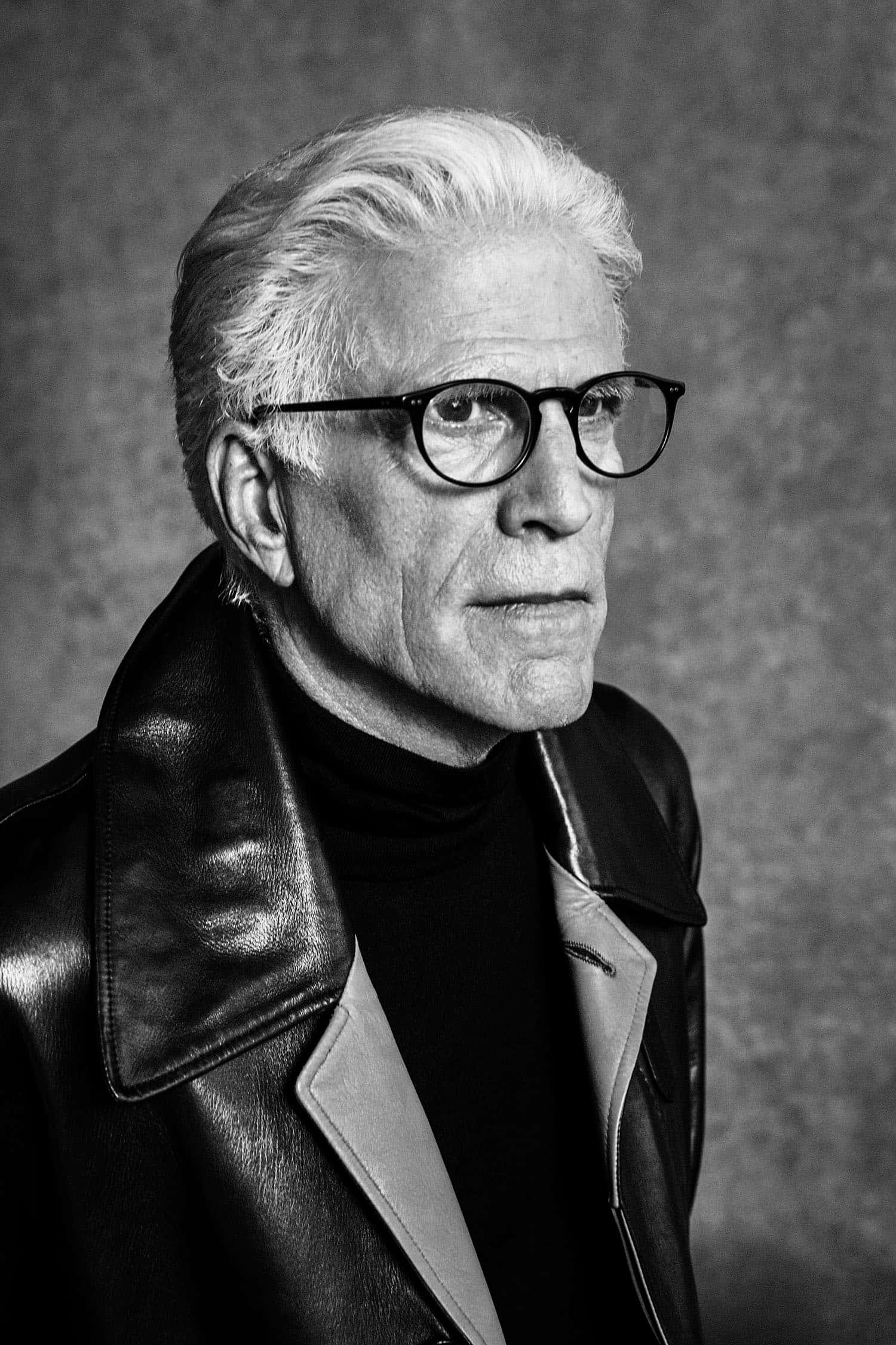 Ted Danson, black and white portrait, white hair, Full HD Phone Wallpaper