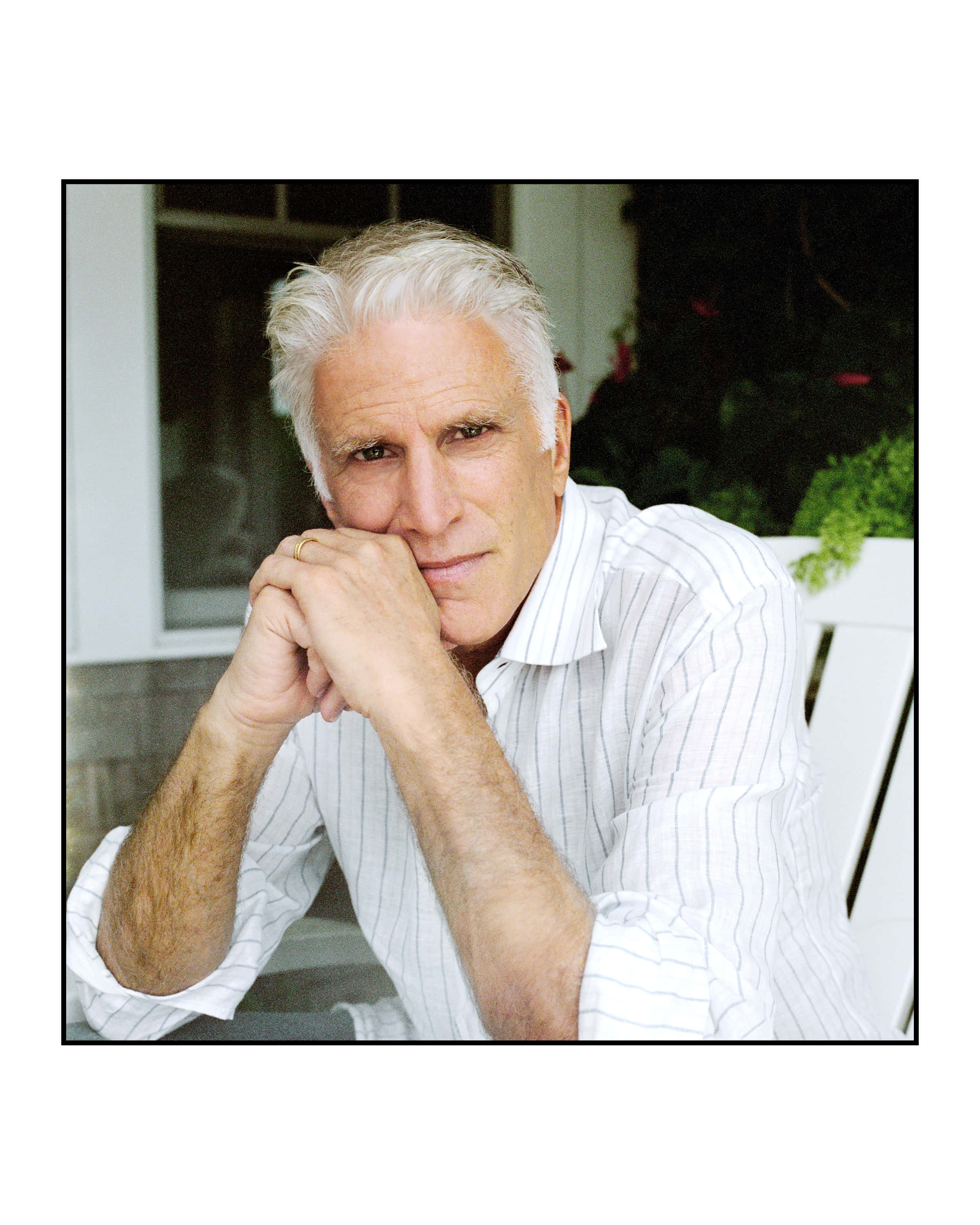 Ted Danson, white hair, striped shirt, 2K Phone Wallpaper