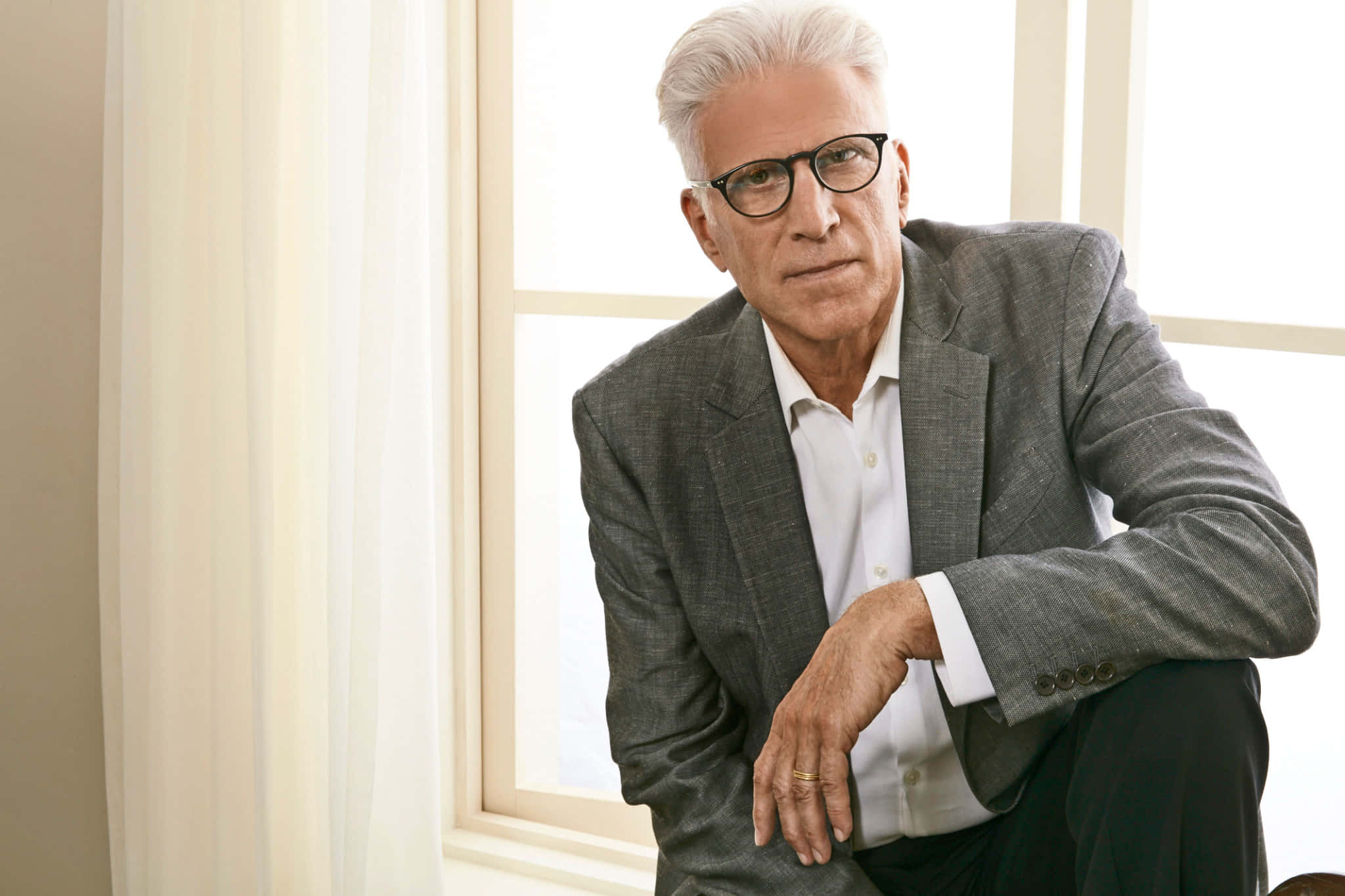 Ted Danson, gray suit, bright window, Full HD Desktop Wallpaper
