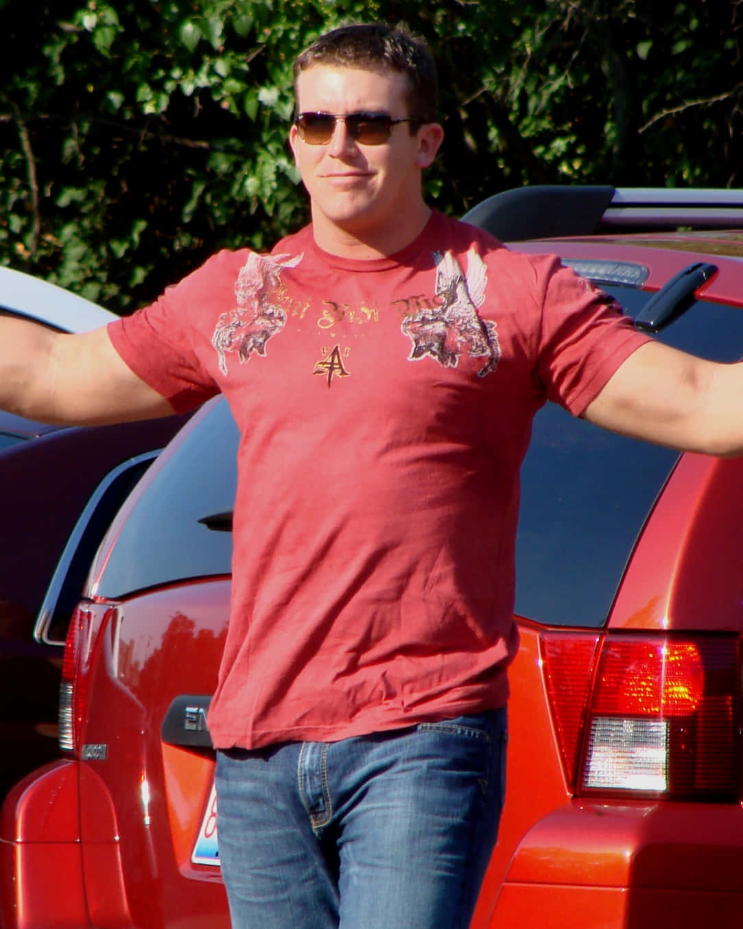Ted Dibiase Jr., red t-shirt, sunglasses, HD Phone Wallpaper