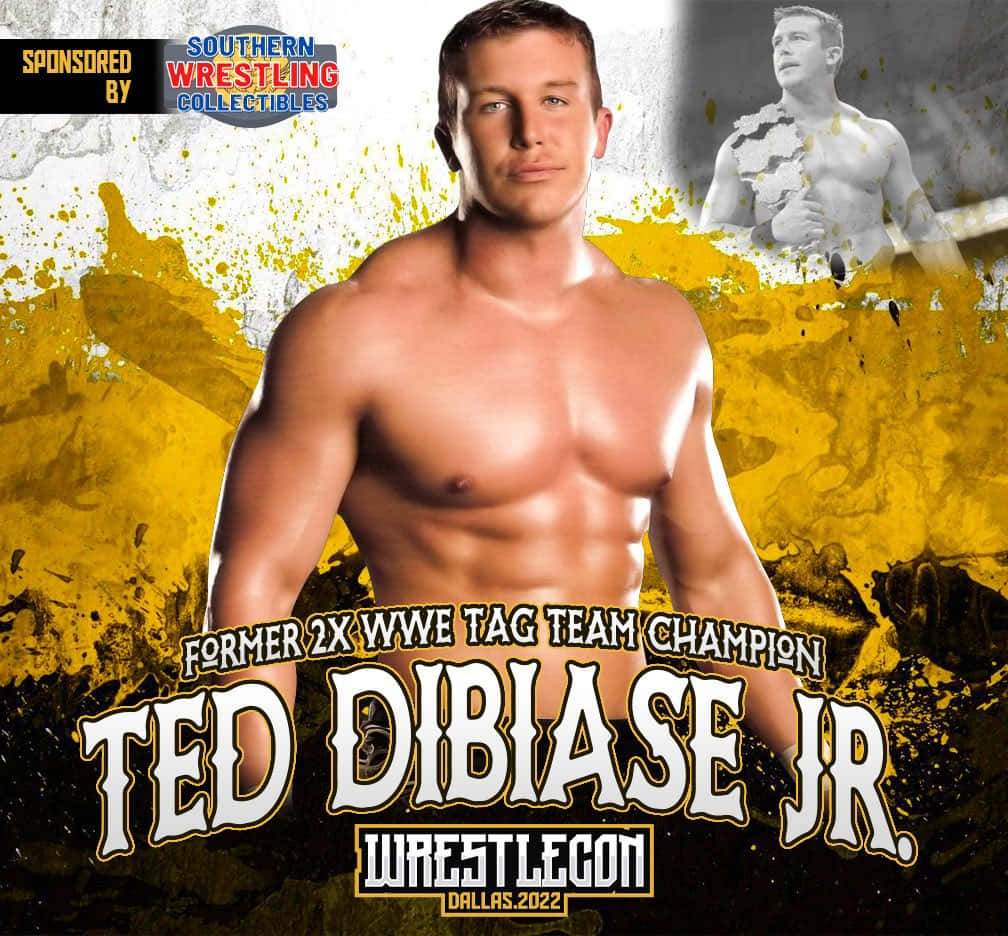 Ted DiBiase Jr., yellow and black splatter background, championship text, SD Desktop Wallpaper