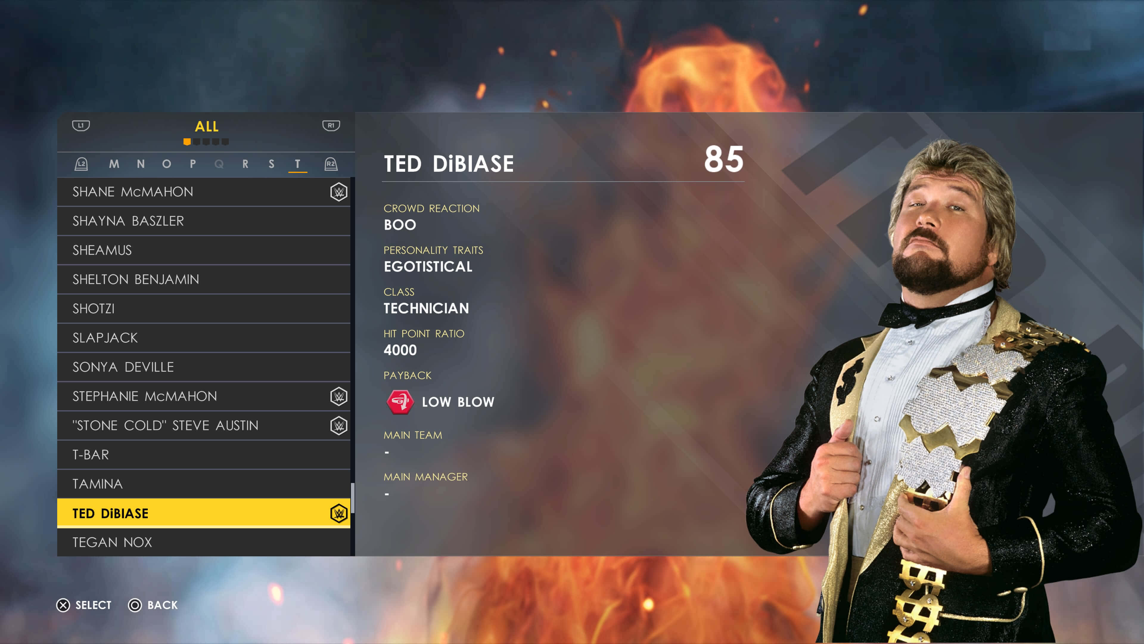 Ted Dibiase, black and gold suit, fiery background, 4K Desktop Wallpaper
