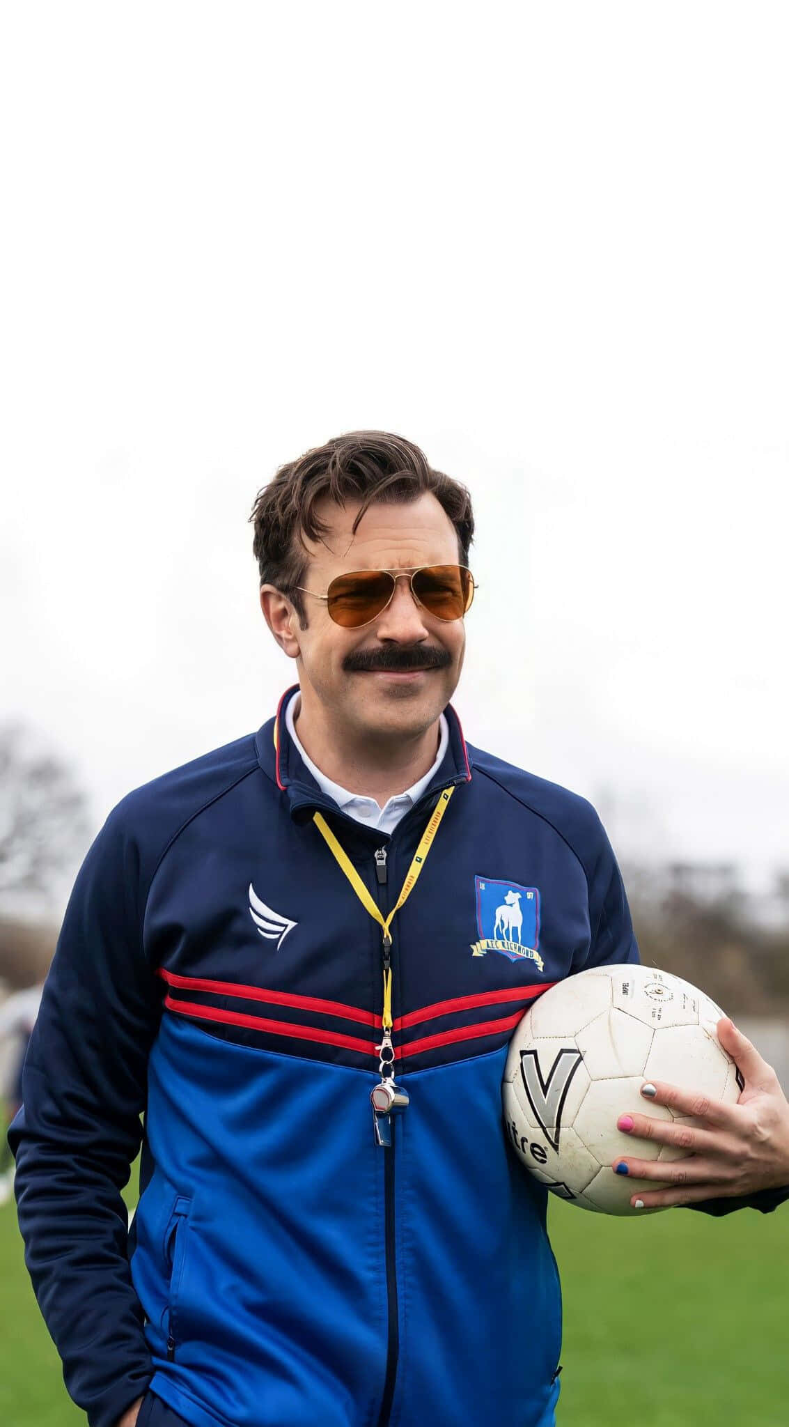 Ted Lasso, soccer ball, grassy field, Full HD Phone Wallpaper