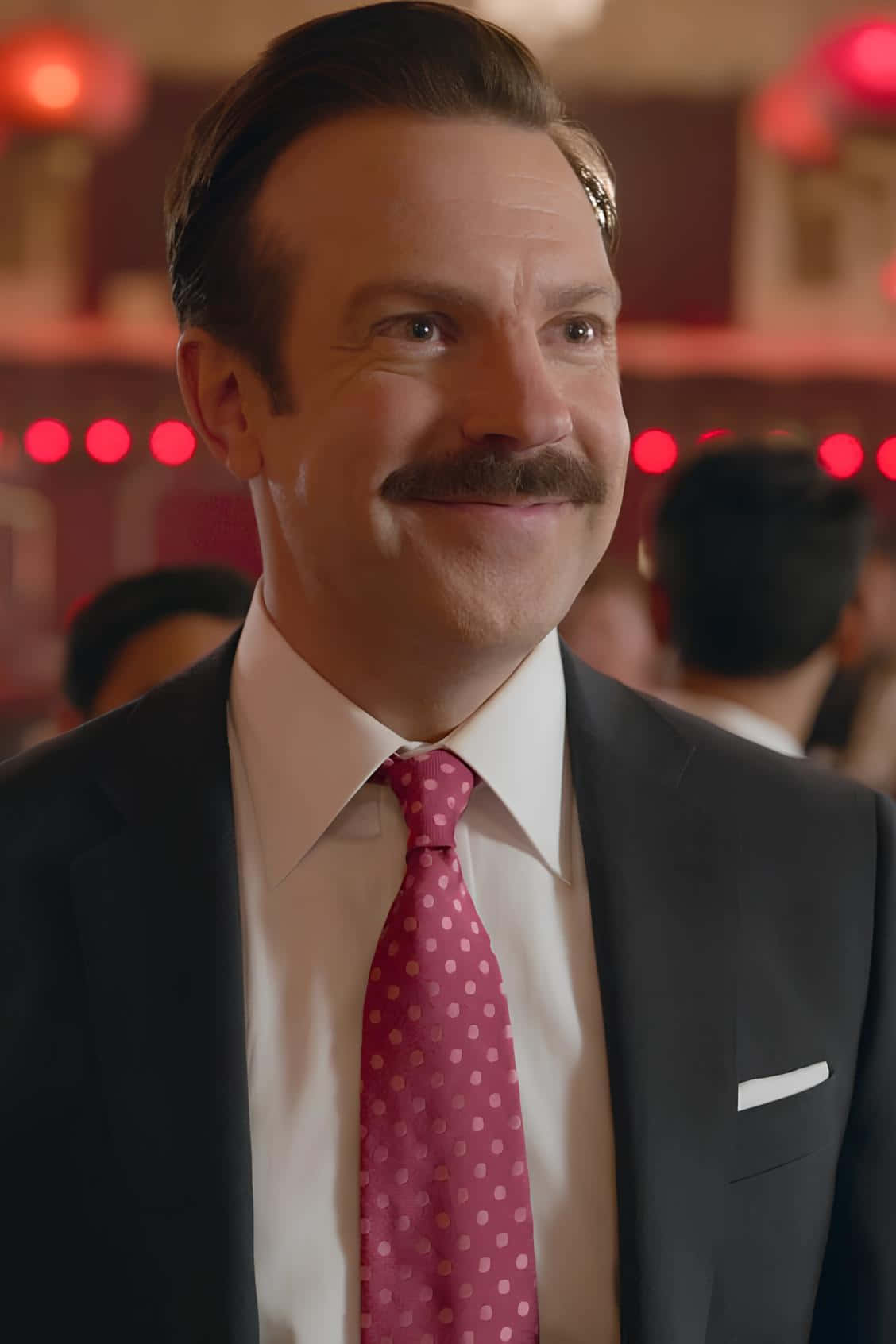 Ted Lasso, dark suit, pink polka dot tie, HD Phone Wallpaper