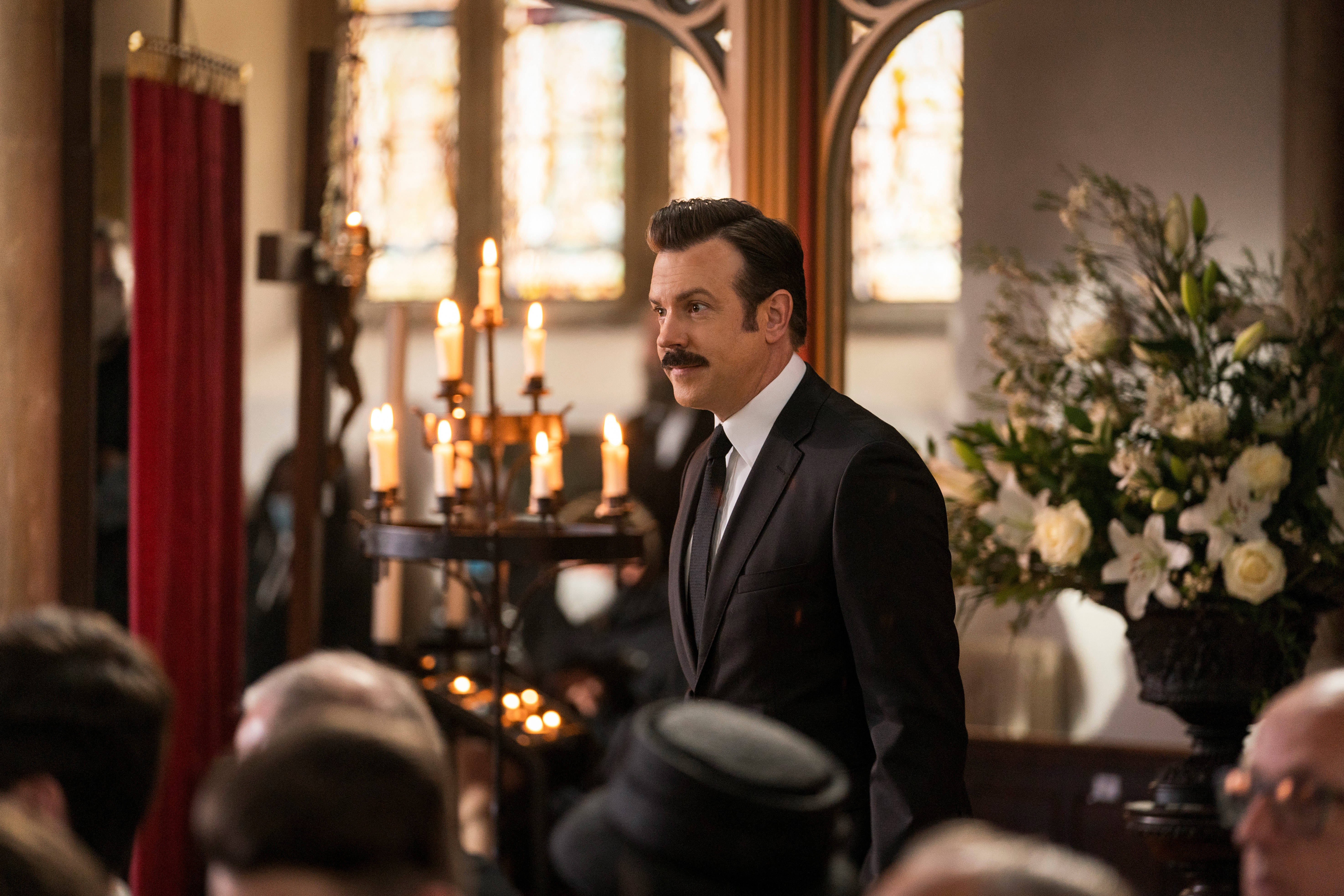 Ted Lasso, funeral speech, black suit, 5K Desktop Wallpaper