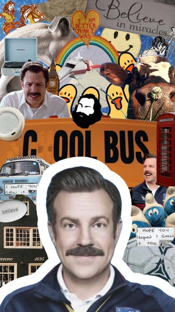 Ted Lasso, mustache, rainbow, SD Phone Wallpaper