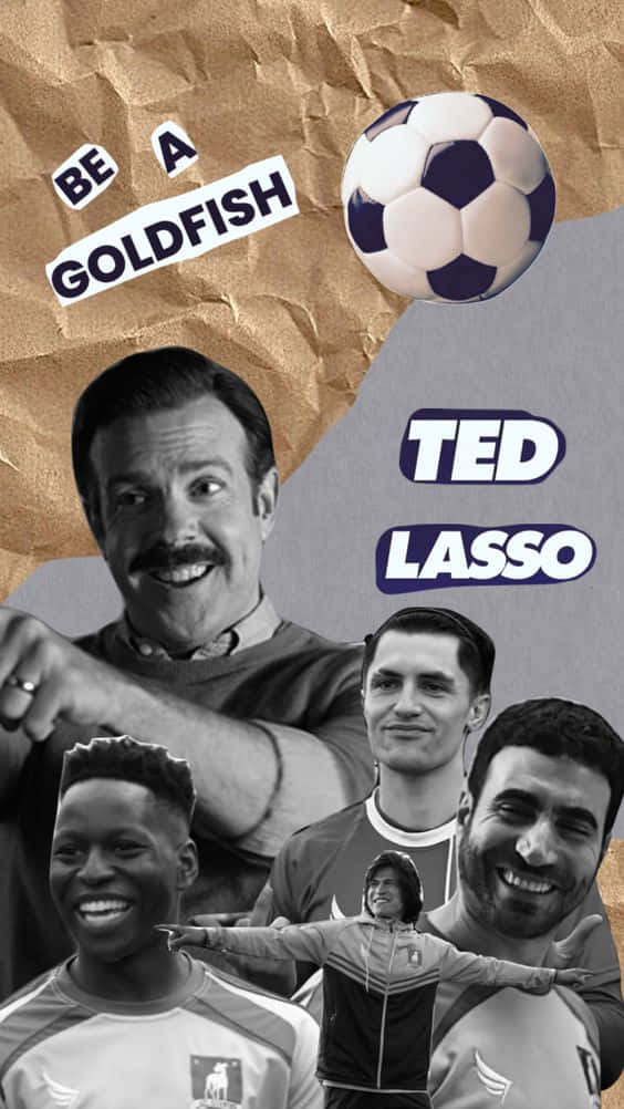 Ted Lasso, soccer ball, crumpled brown paper background, SD Phone Wallpaper