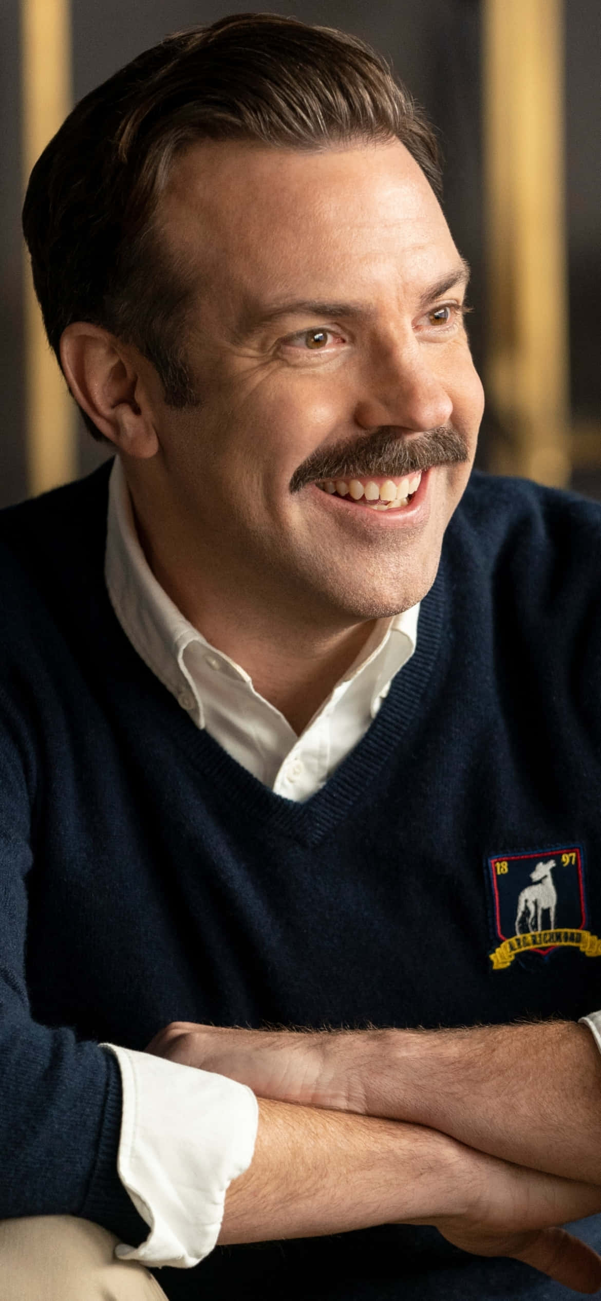 Ted Lasso, navy sweater, white shirt, Full HD Phone Wallpaper