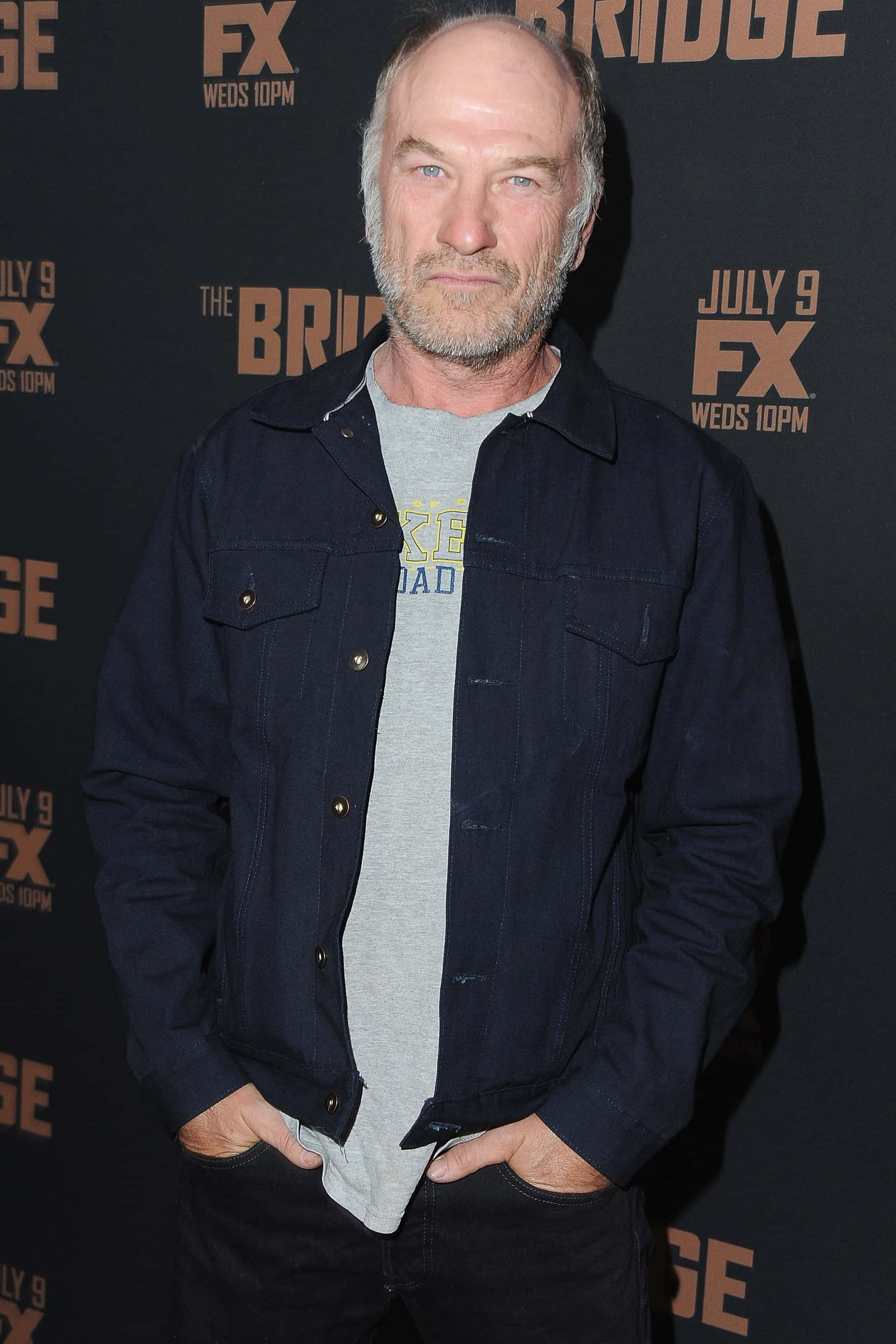 Ted Levine, dark denim jacket, gray t-shirt, 2K Phone Wallpaper