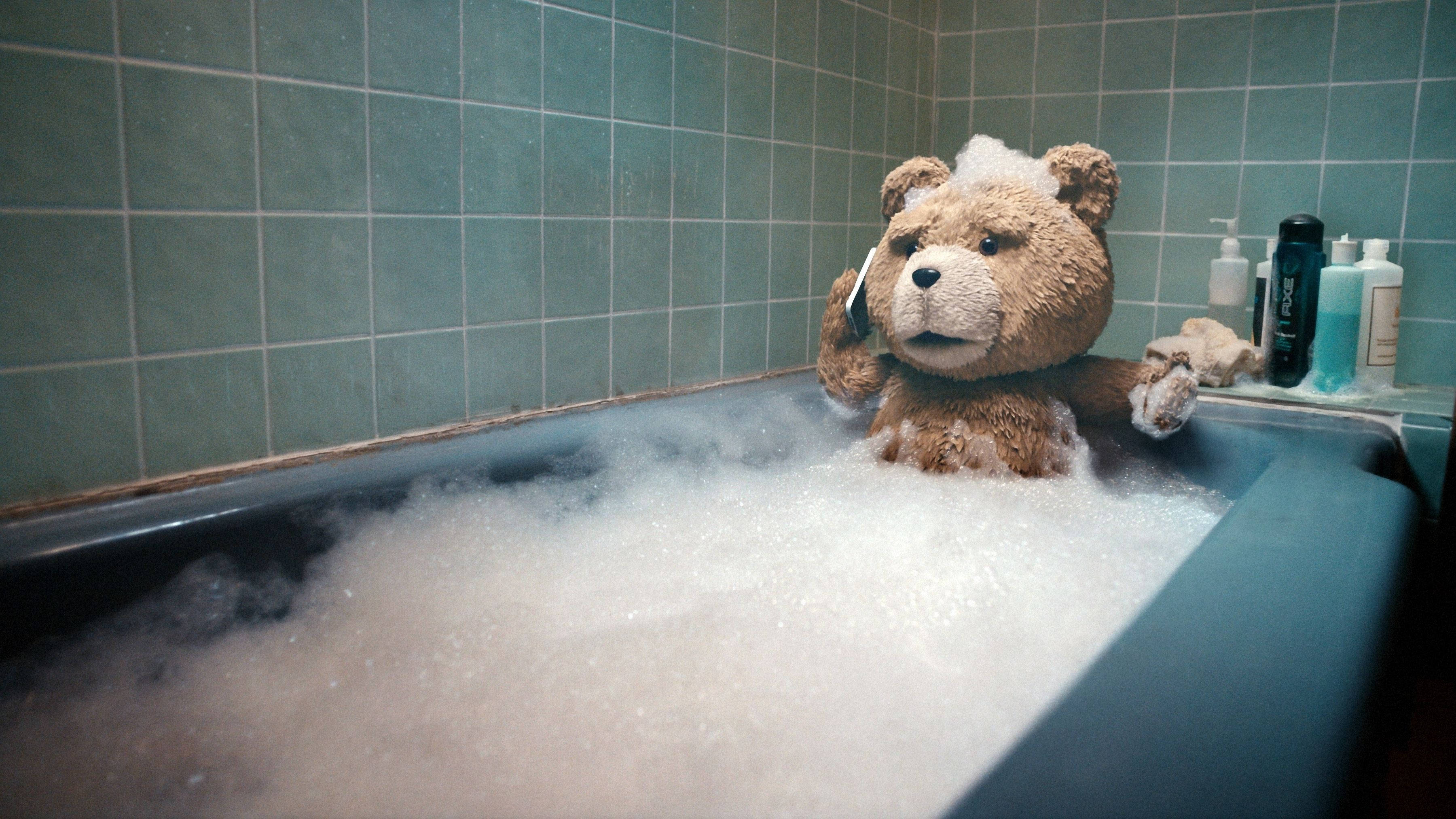 Ted, bathtub, bubbles, 2K Desktop Wallpaper