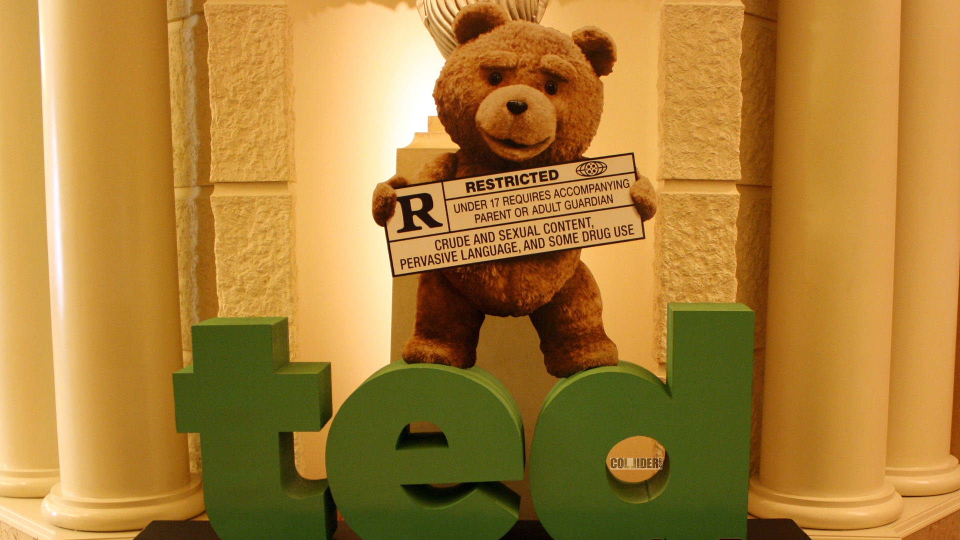 Ted, brown teddy bear, restricted movie rating sign, Full HD Desktop Wallpaper