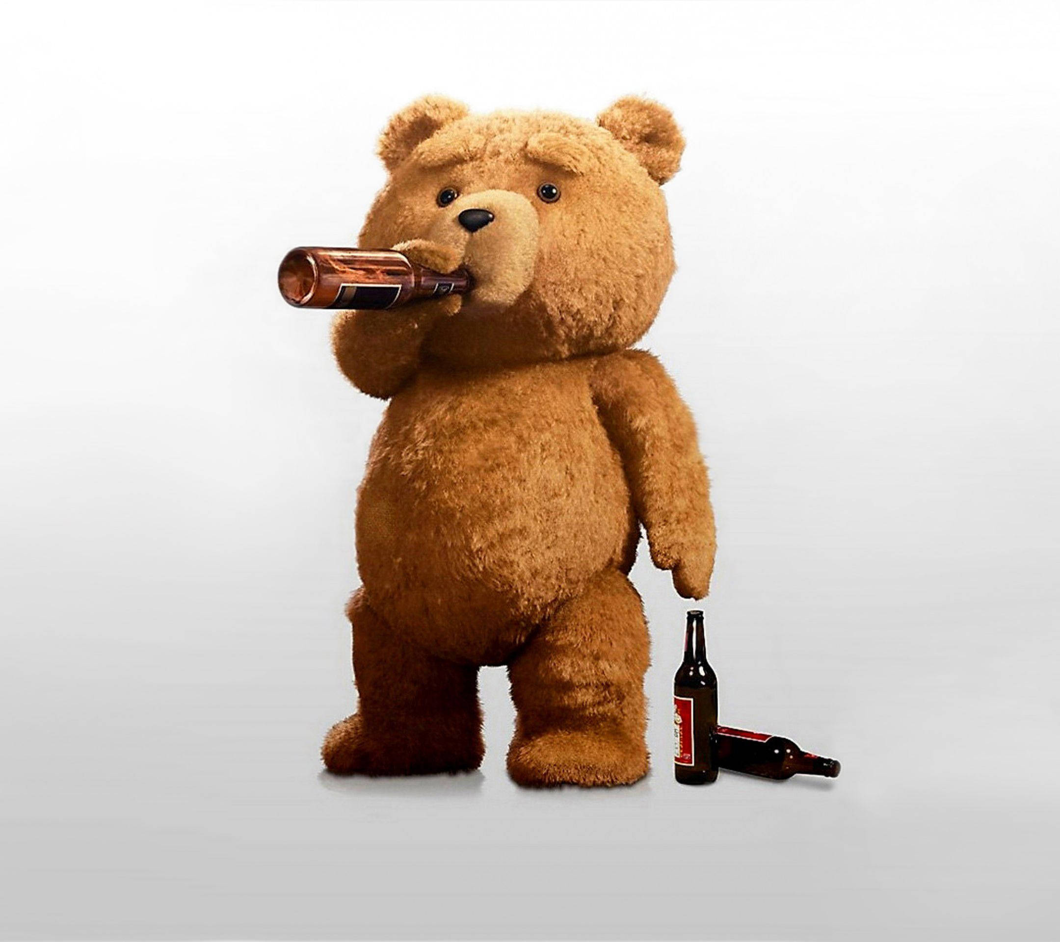 teddy bear, beer bottle, plain white background, Full HD Desktop Wallpaper