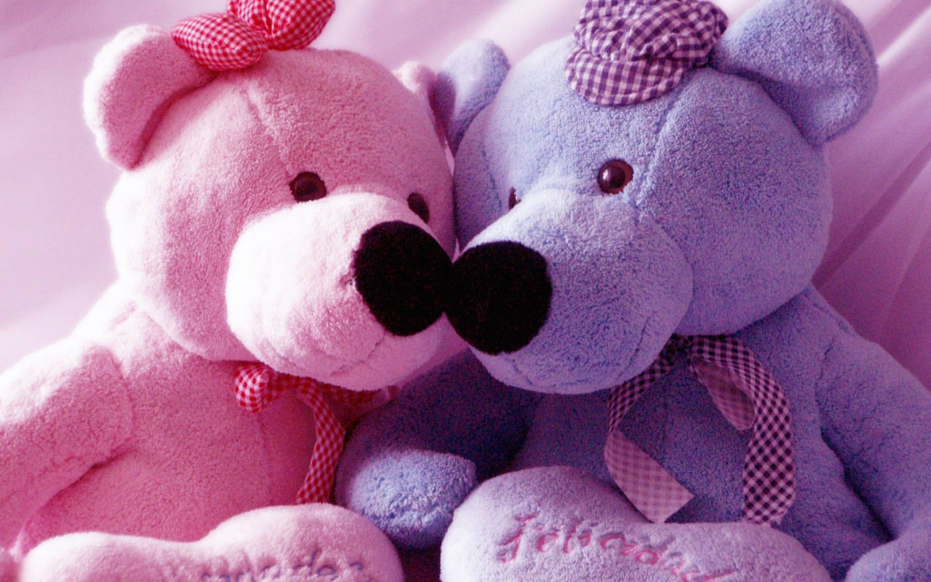 teddy bear, pink, blue, Full HD Desktop Wallpaper