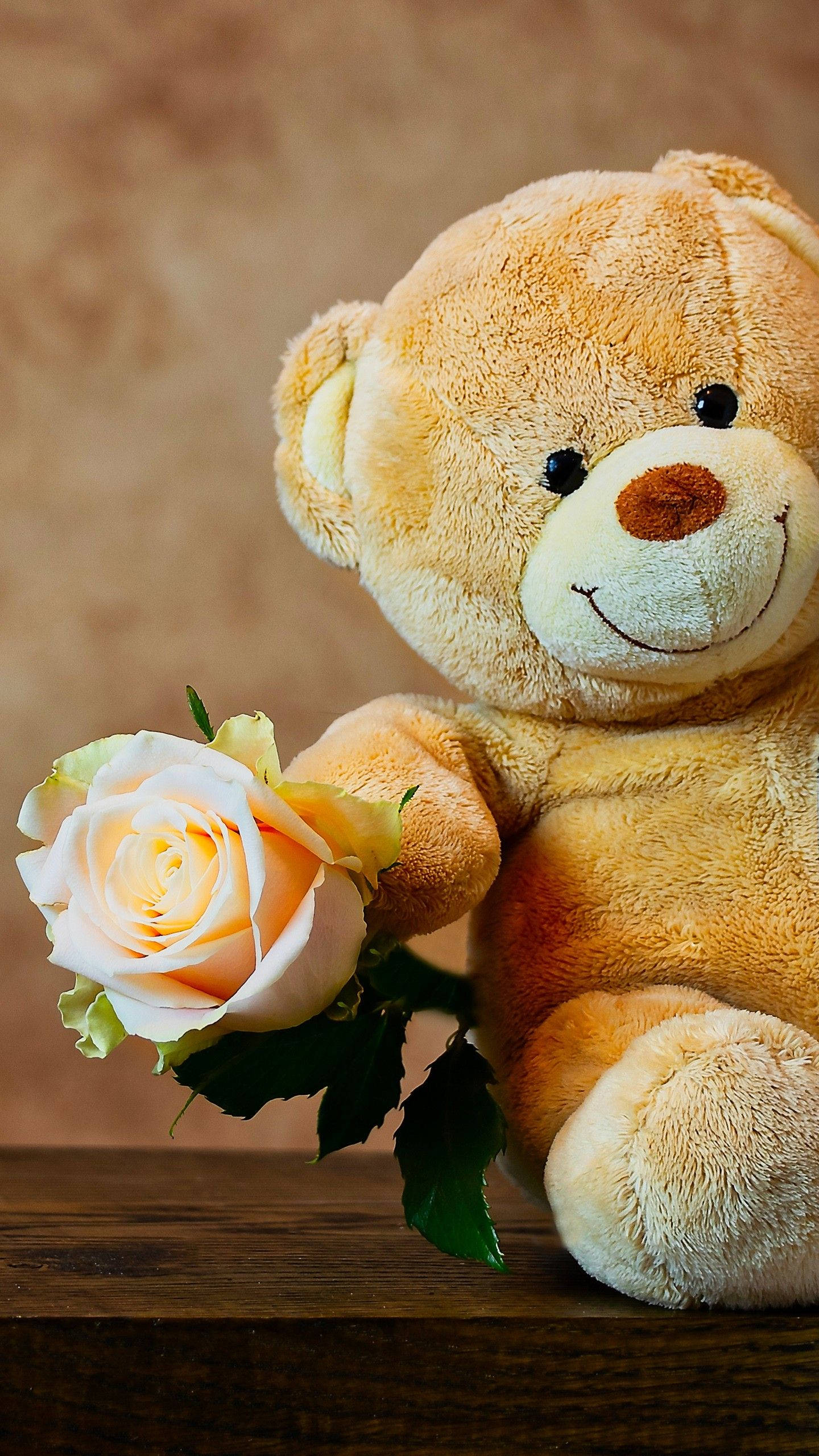 yellow teddy bear, peach rose, stitched smile, 2K Phone Wallpaper