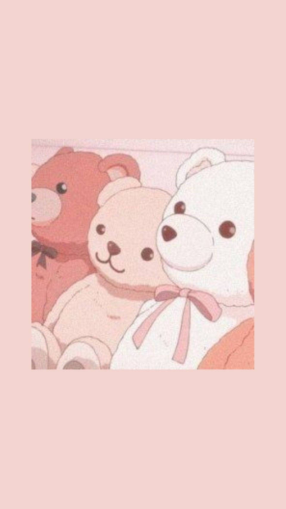 pink kawaii teddy bears, pastel teddy bears, bows, HD Phone Wallpaper