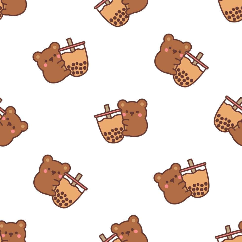 brown bear, bubble tea cup, repeating pattern, SD Desktop Wallpaper