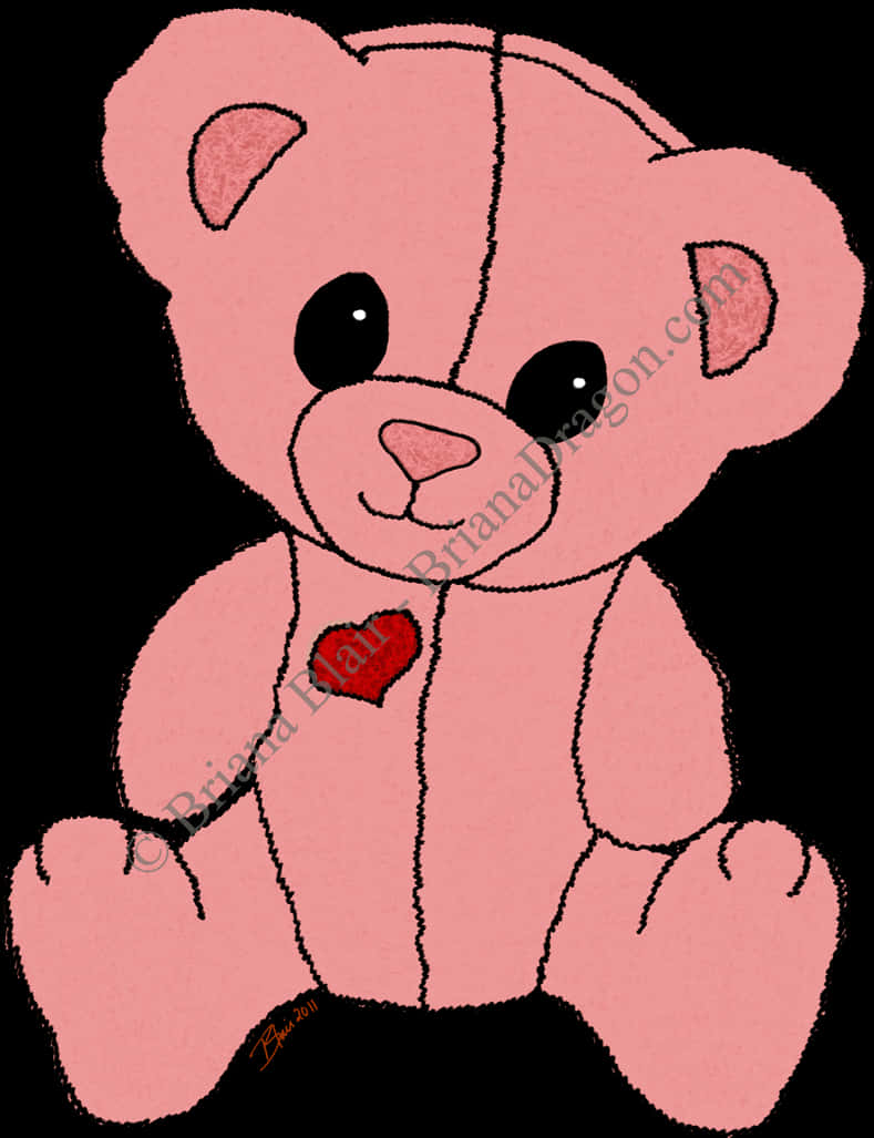 pink teddy bear, red heart, stitched outlines, SD Phone Wallpaper