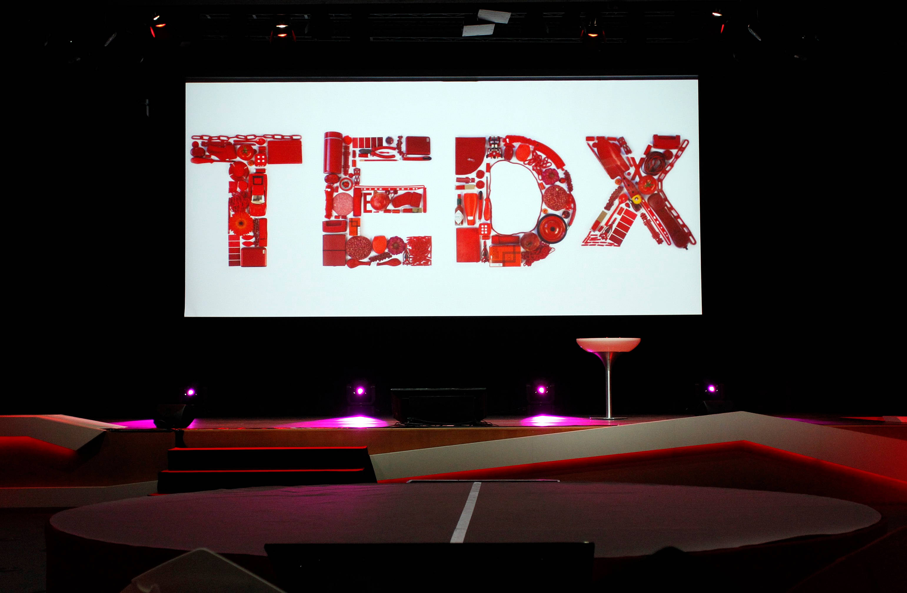 TEDx Talks, red circular patterns, purple spotlights, 2K Desktop Wallpaper