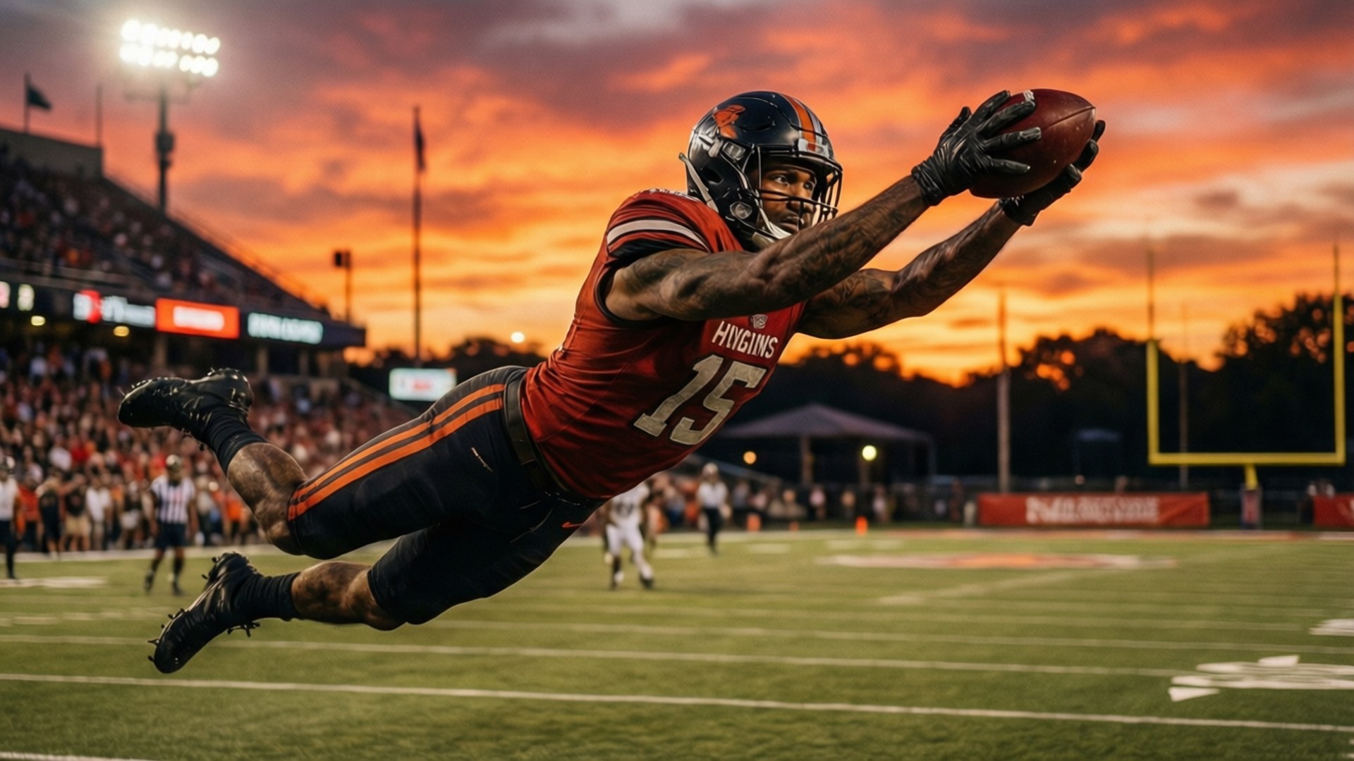 Tee Higgins, red jersey, fiery sunset sky, Full HD Desktop Wallpaper