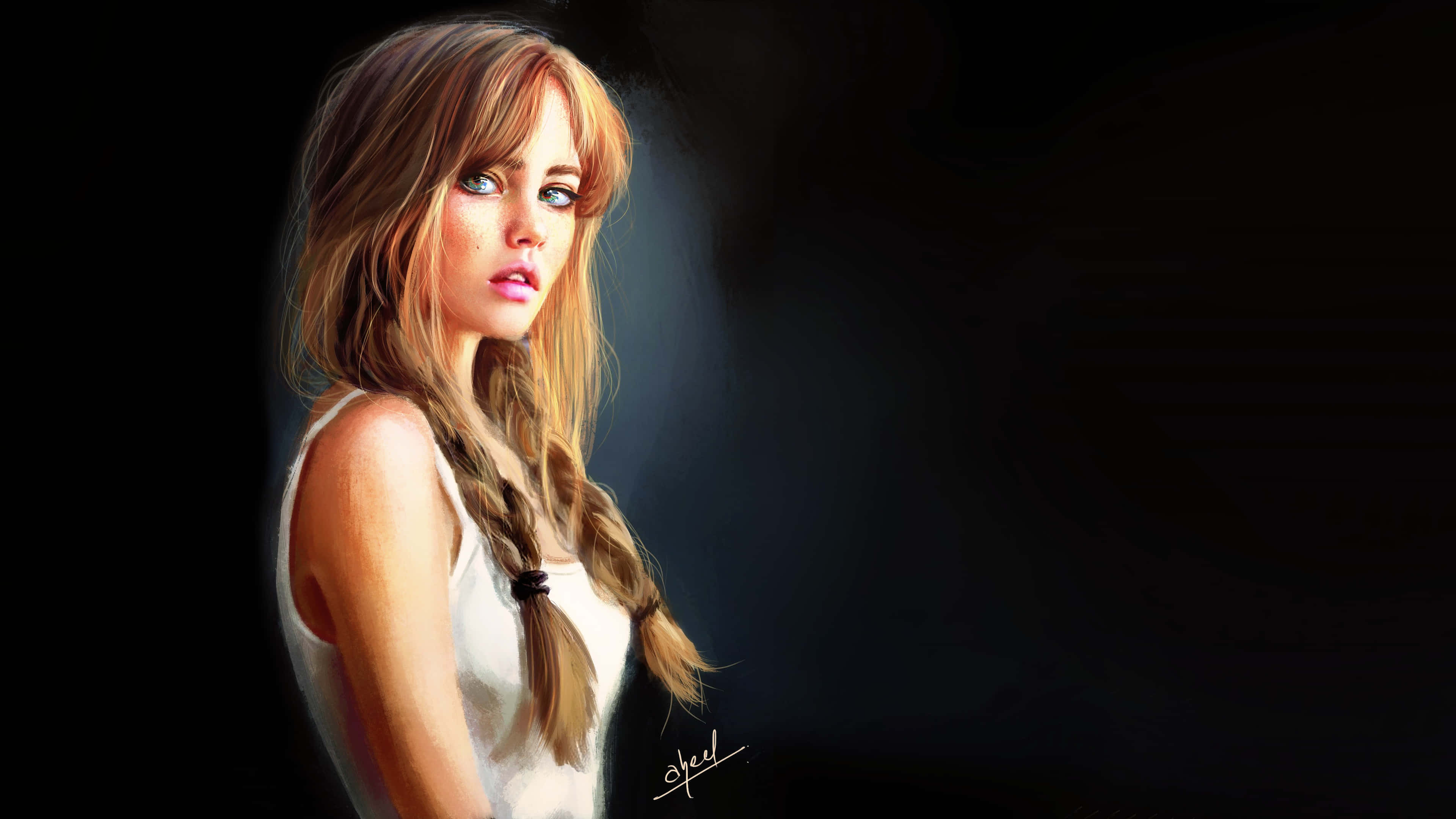 teenage fashionista, braided blonde hair, striking blue eyes, 4K Desktop Wallpaper