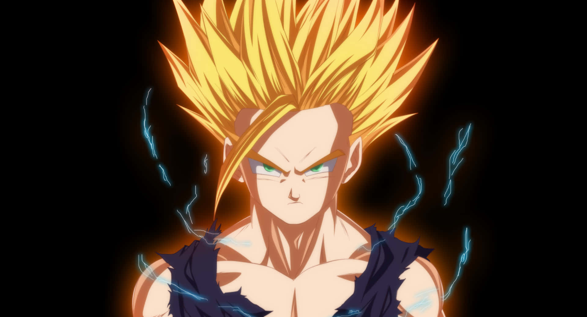 Teen Gohan, spiky golden hair, glowing green eyes, HD Desktop Wallpaper