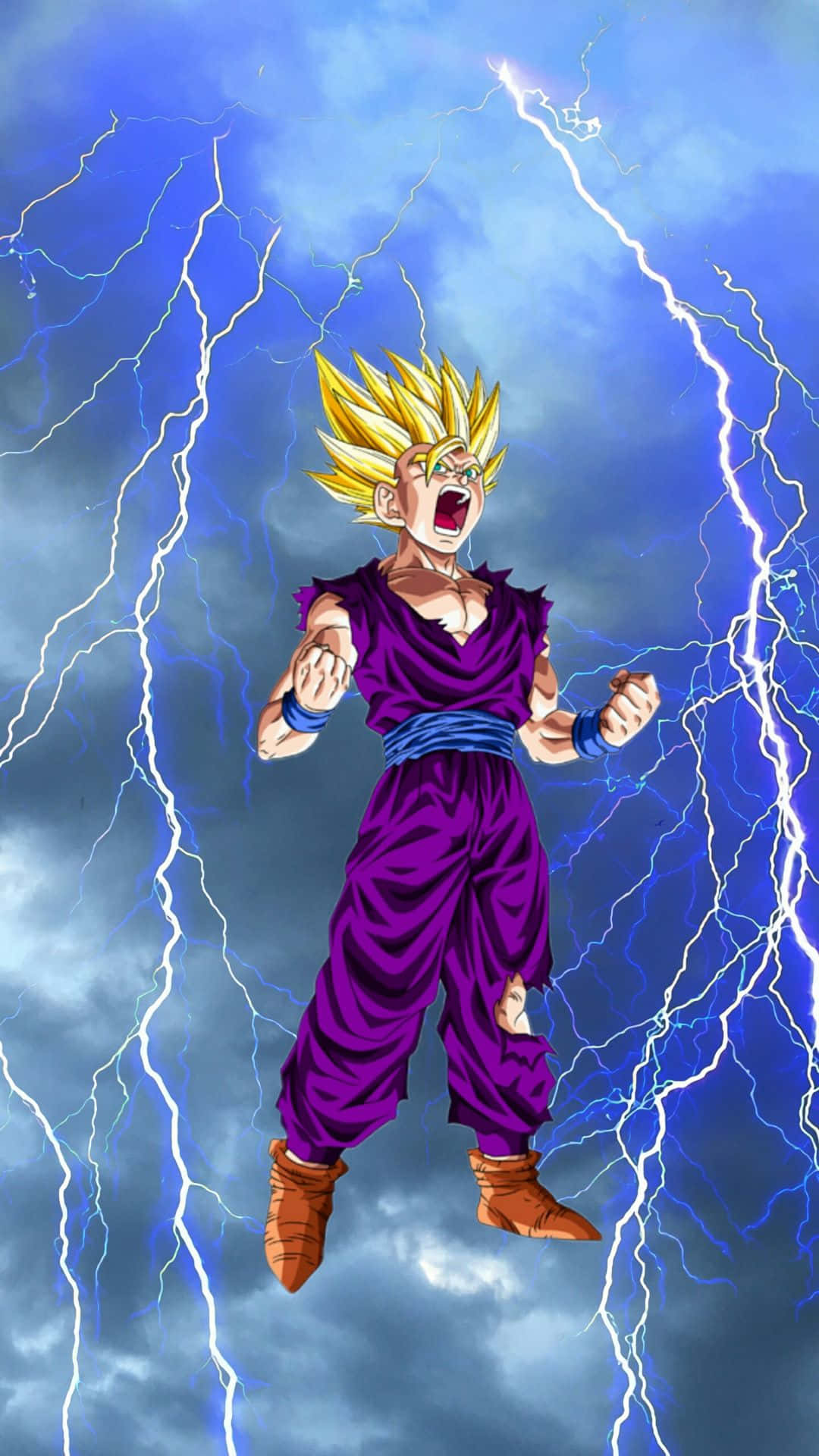 Teen Gohan, purple gi, crackling blue lightning, Full HD Phone Wallpaper