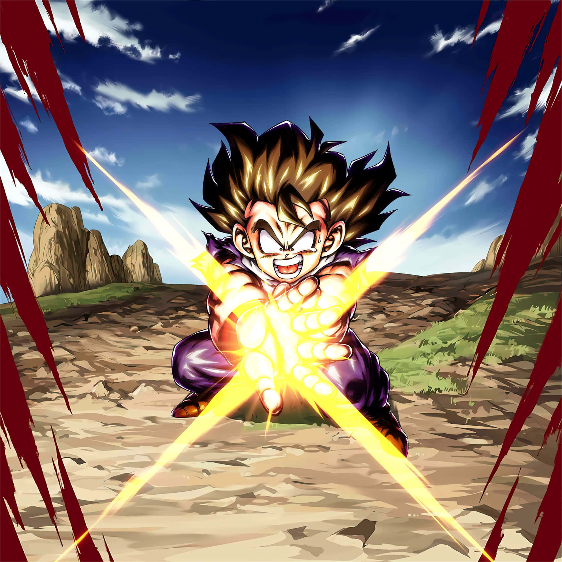 Teen Gohan, spiky hair, glowing yellow energy blast, HD Desktop Wallpaper