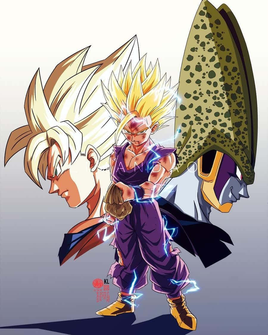 Teen Gohan, spiky blonde hair, purple gi, SD Phone Wallpaper