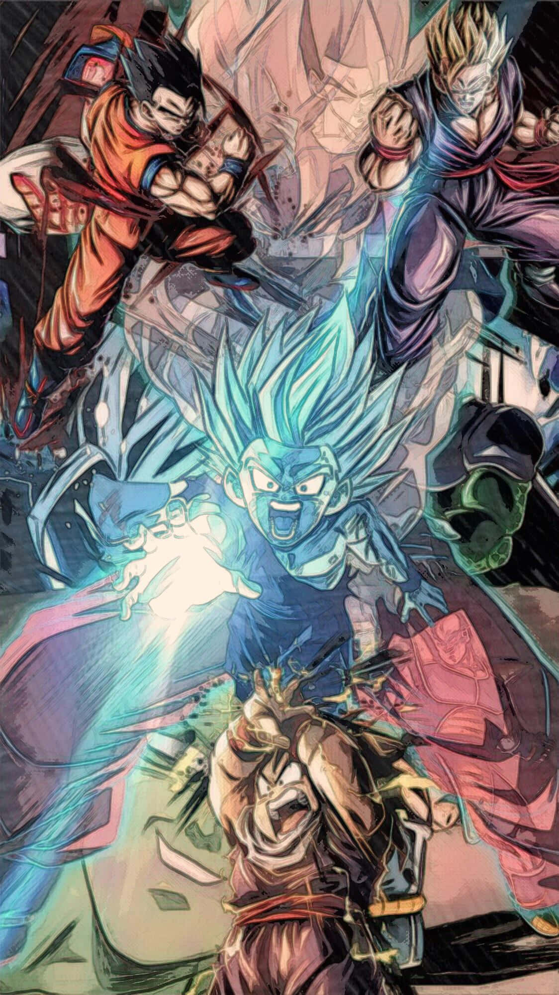 Teen Gohan, anime warriors, glowing blue and orange power bursts, Full HD Phone Wallpaper