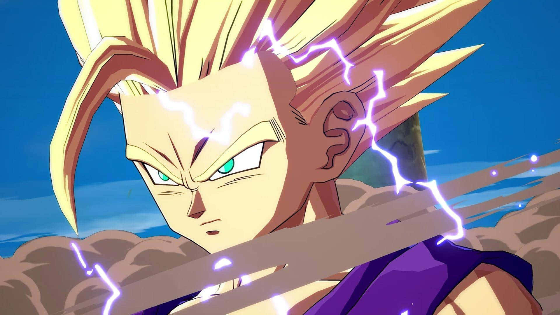 Teen Gohan, spiky blonde hair, glowing green eyes, Full HD Desktop Wallpaper