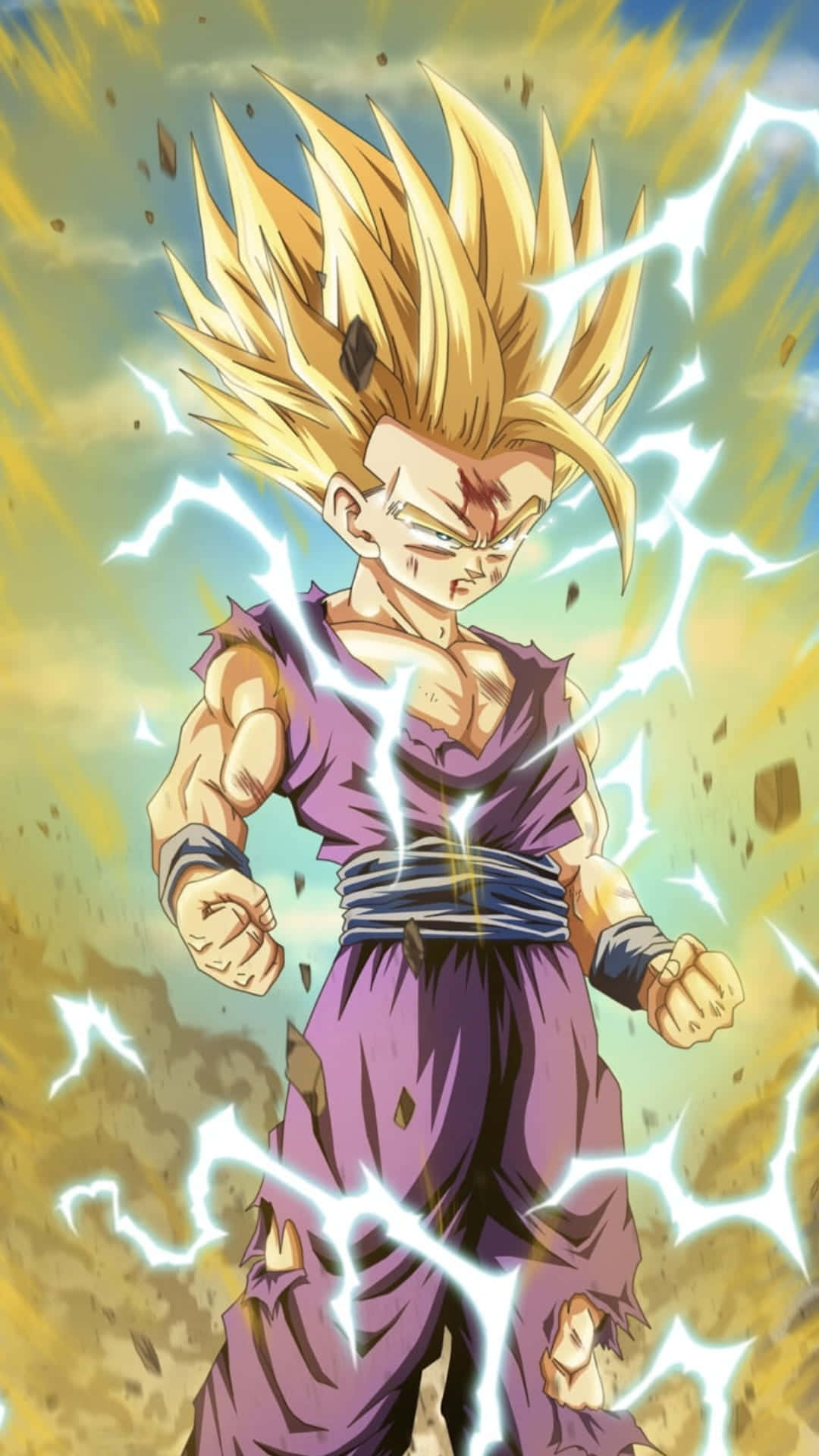 Teen Gohan, spiky-haired anime warrior, purple gi, Full HD Phone Wallpaper