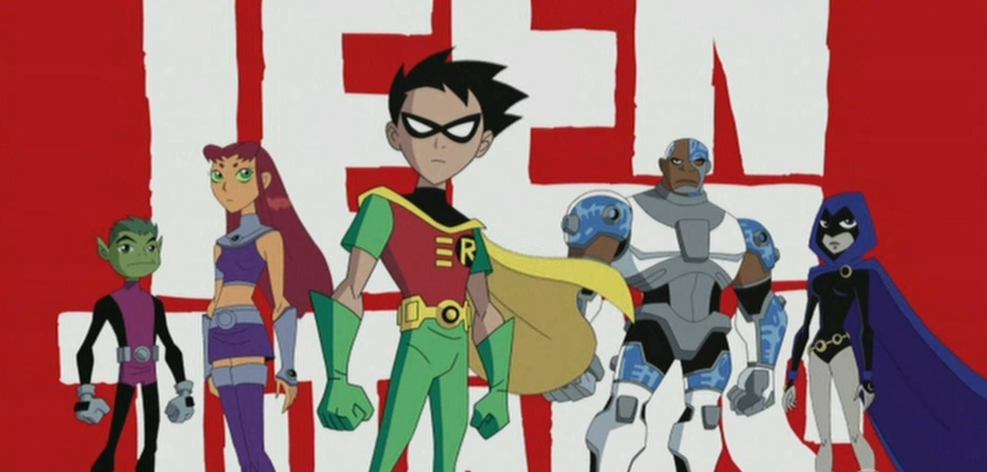 Teen Titans, animated, red and white, Full HD Desktop Wallpaper