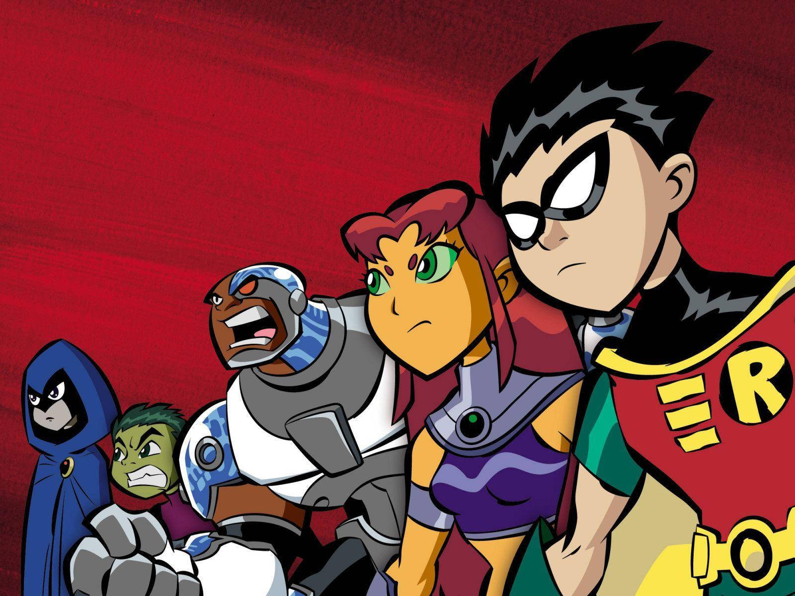 Teen Titans, animated characters, textured red background, HD Desktop Wallpaper