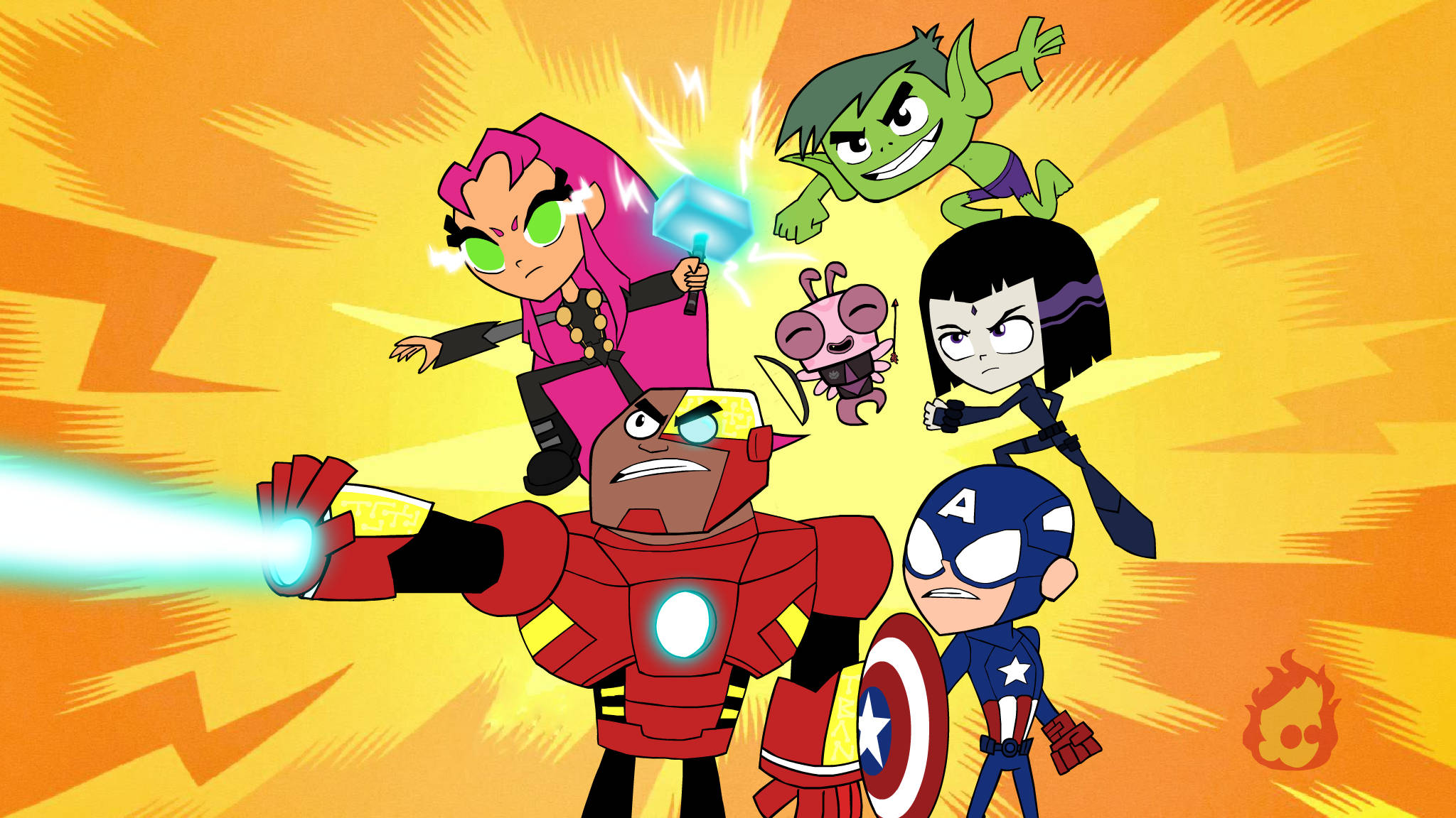 Teen Titans, chibi superheroes, vibrant cartoon style, Full HD Desktop Wallpaper