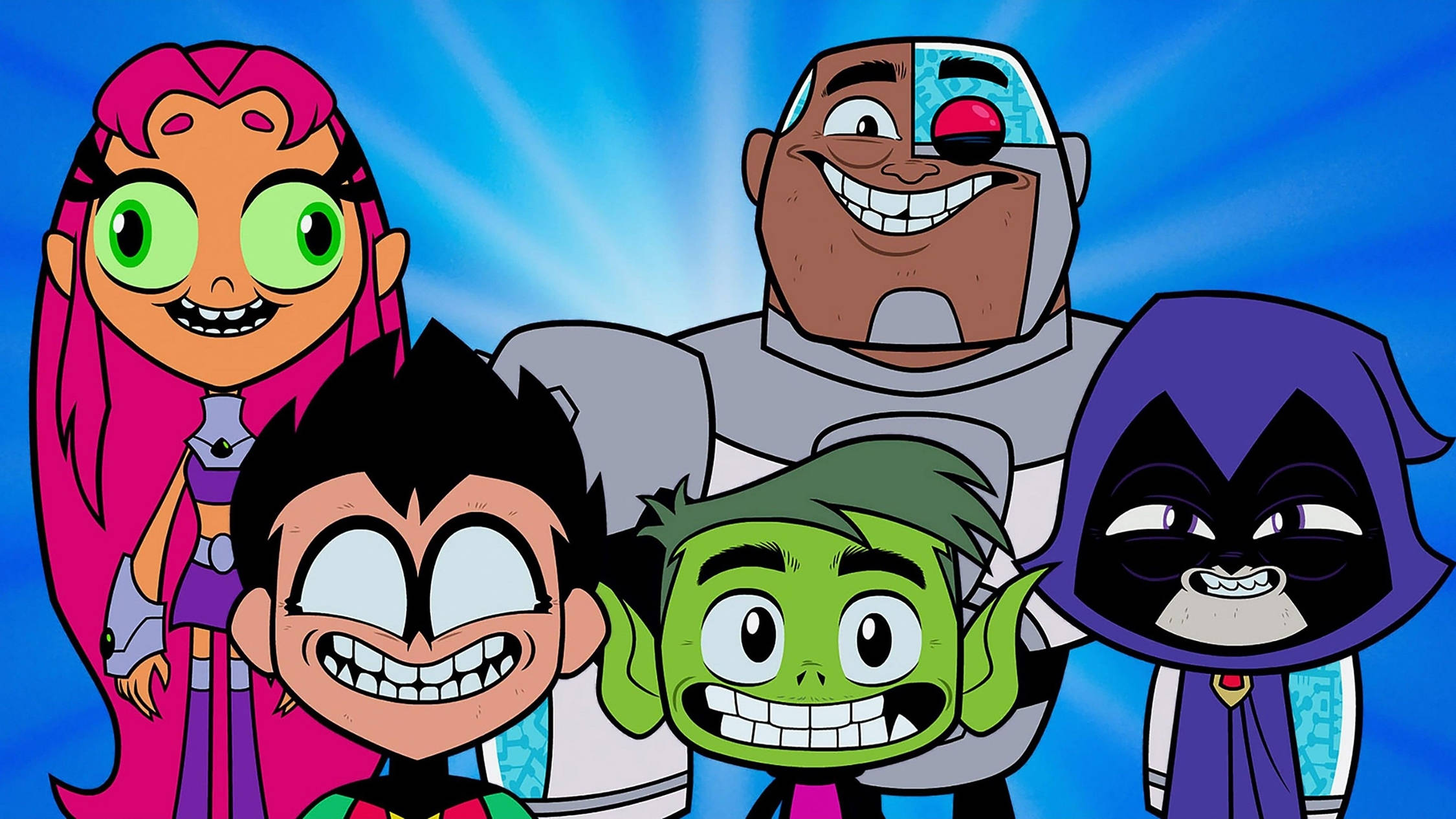 Teen Titans, exaggerated expressions, bright blue radiating background, Full HD Desktop Wallpaper