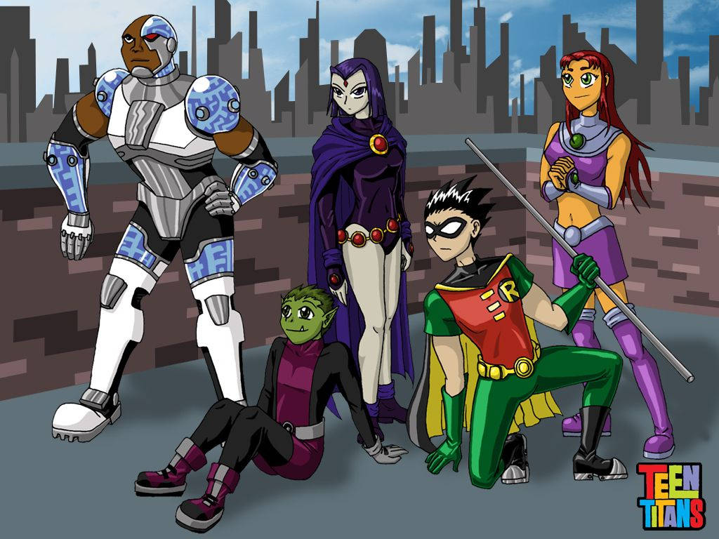 Teen Titans, animated series, city skyline, SD Desktop Wallpaper